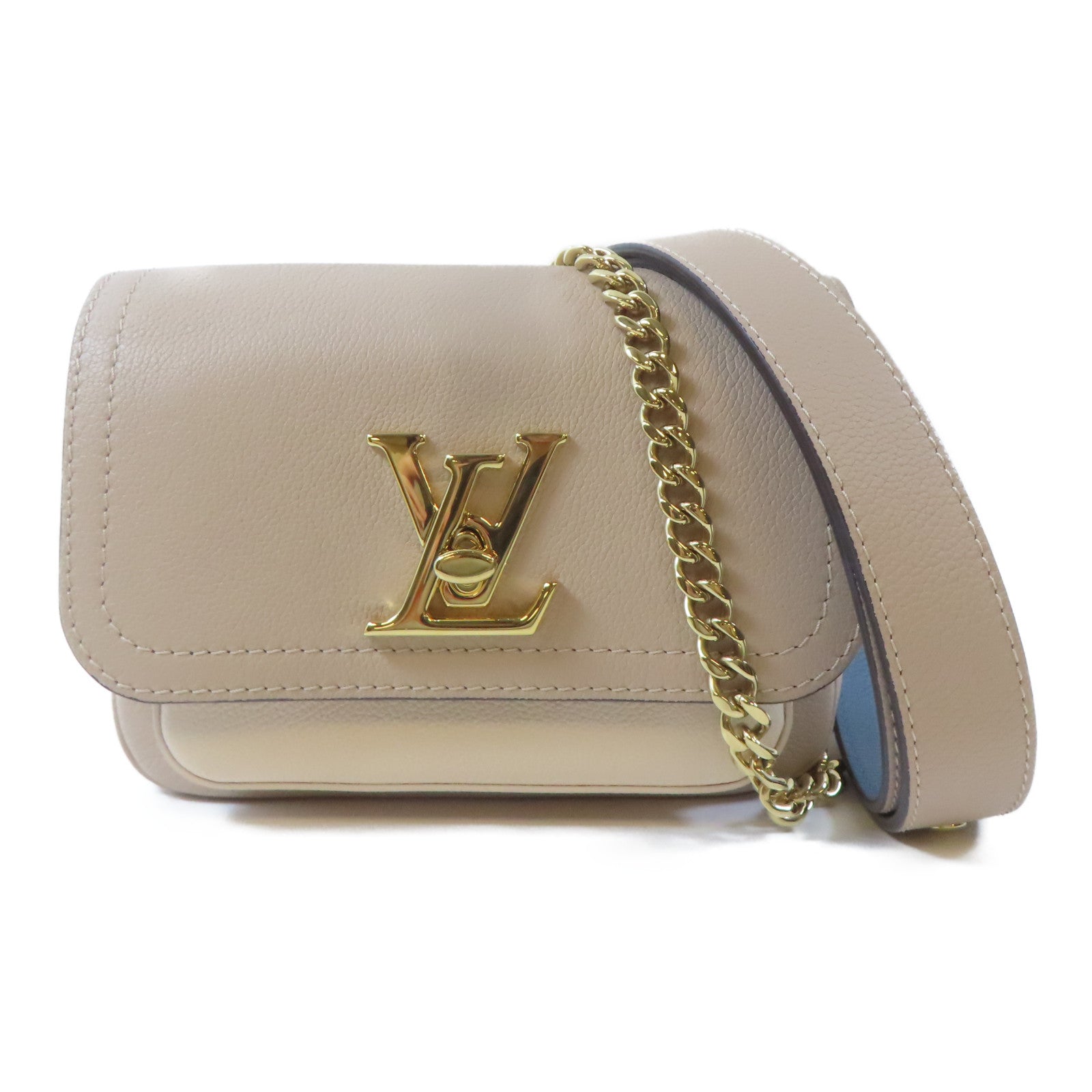 LOUIS VUITTON 牛皮皮革Lockme Tender金扣手挽肩背兩用袋米色/藍色