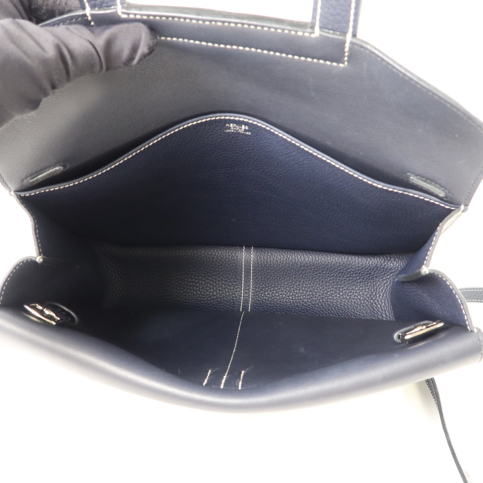 HERMES Clemence皮革Halzan 31手挽肩背兩用袋Bleu Indigo/Bleu Nuit
