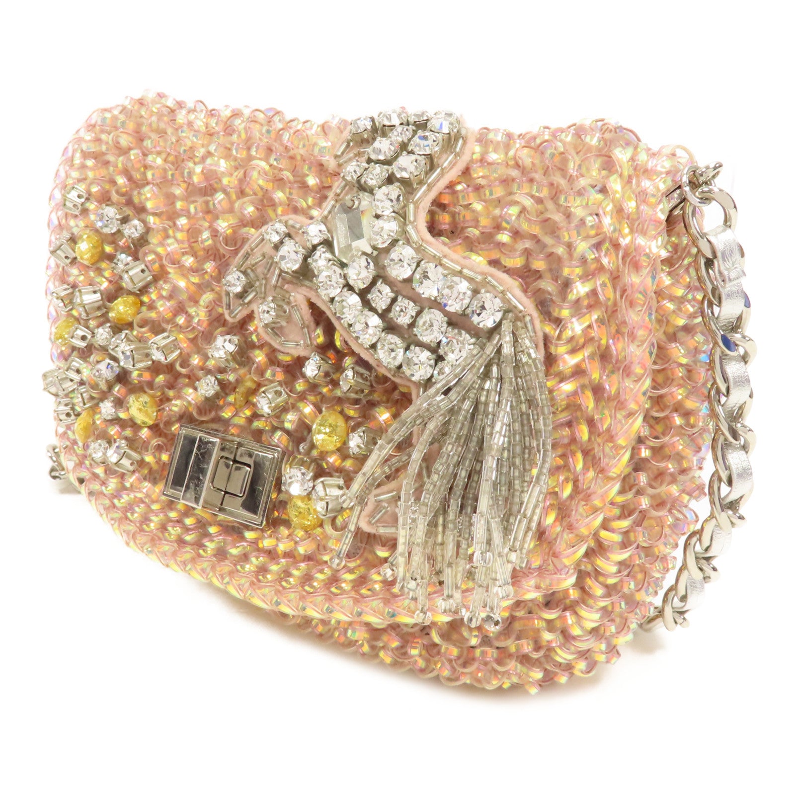 ANTEPRIMA PVC Chain Shoulder Bag銀扣鏈帶肩背袋粉紅色