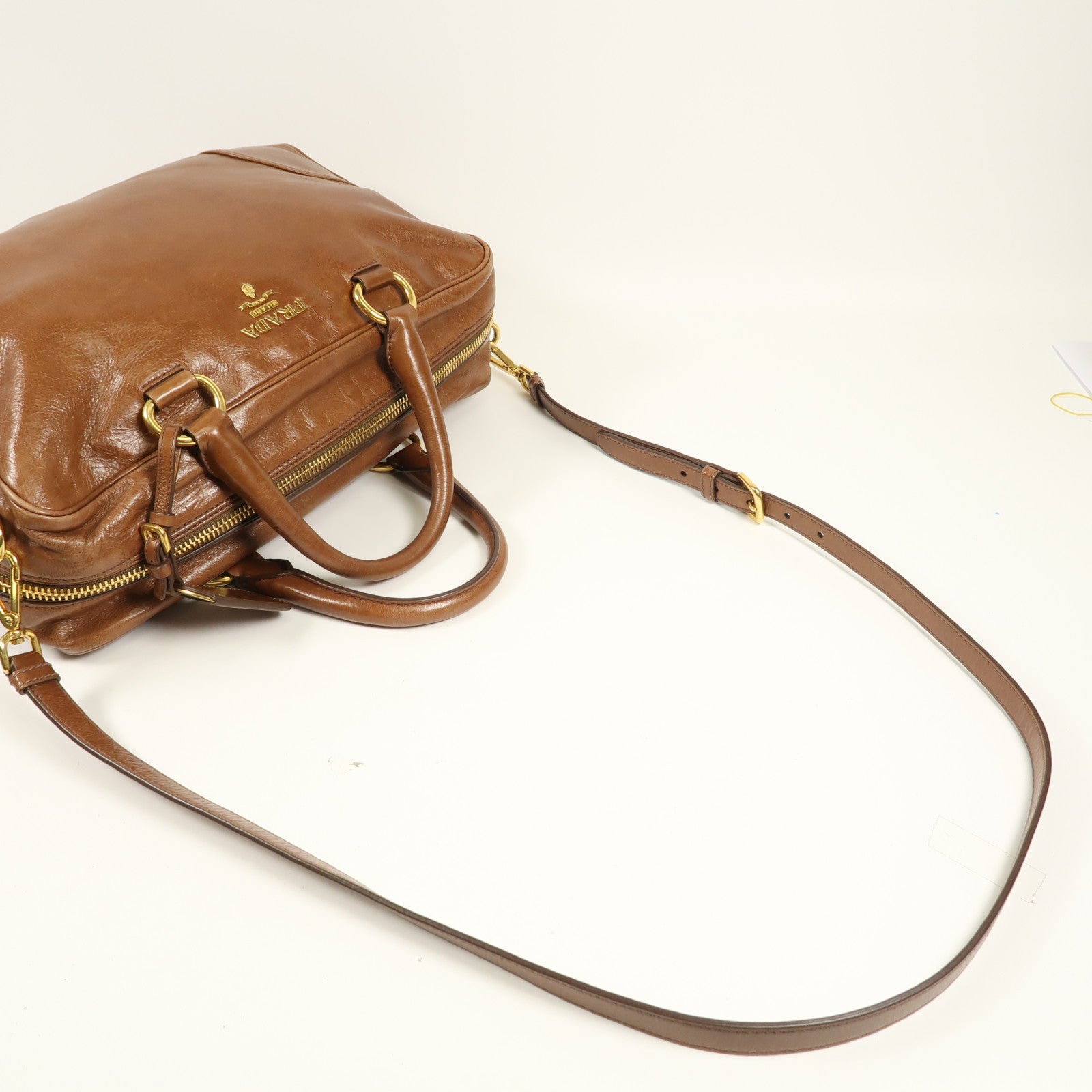 PRADA 牛皮皮革Bauletto Bag金扣手挽肩背兩用袋