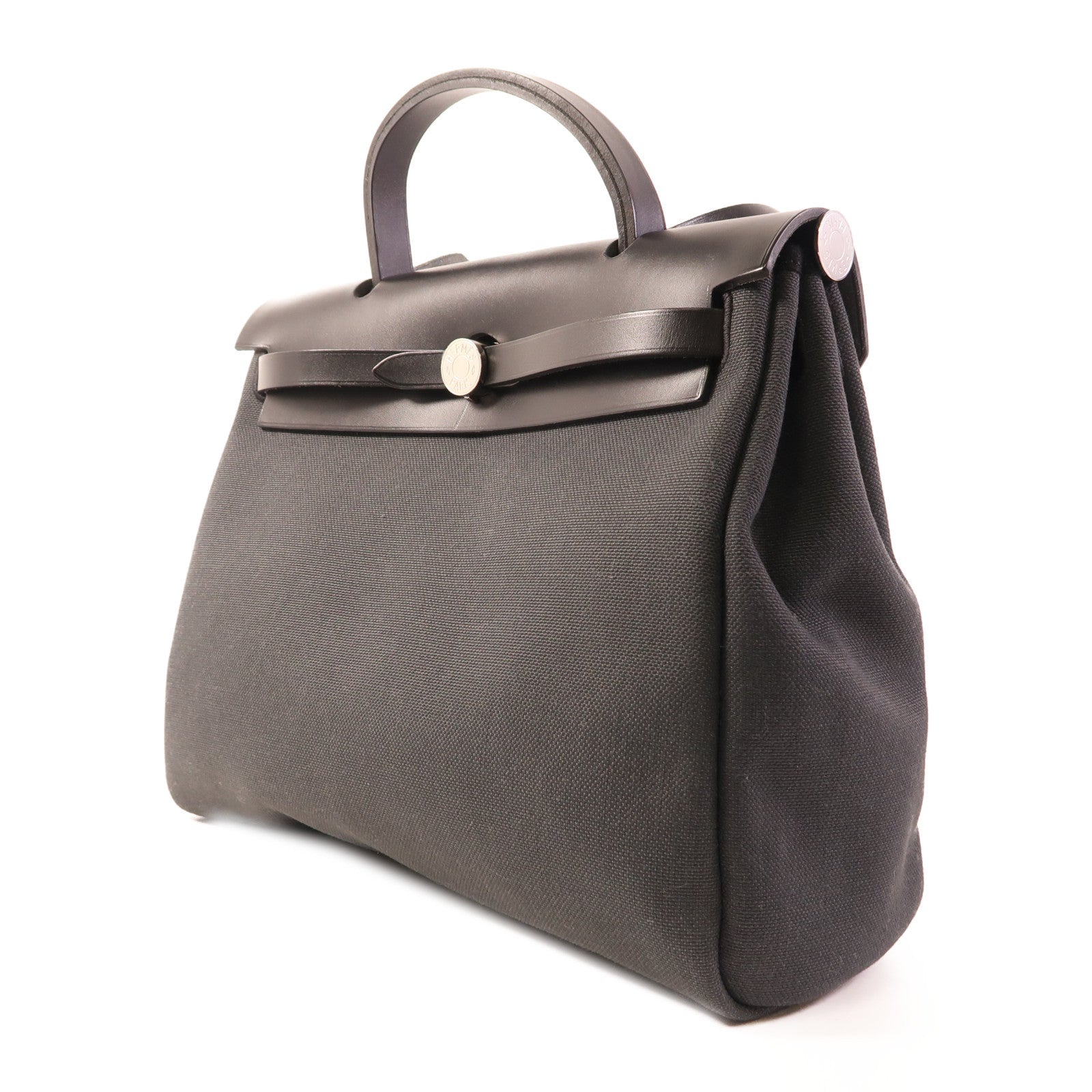 HERMES 帆布Herbag PM銀扣手挽肩背兩用袋Ardoise