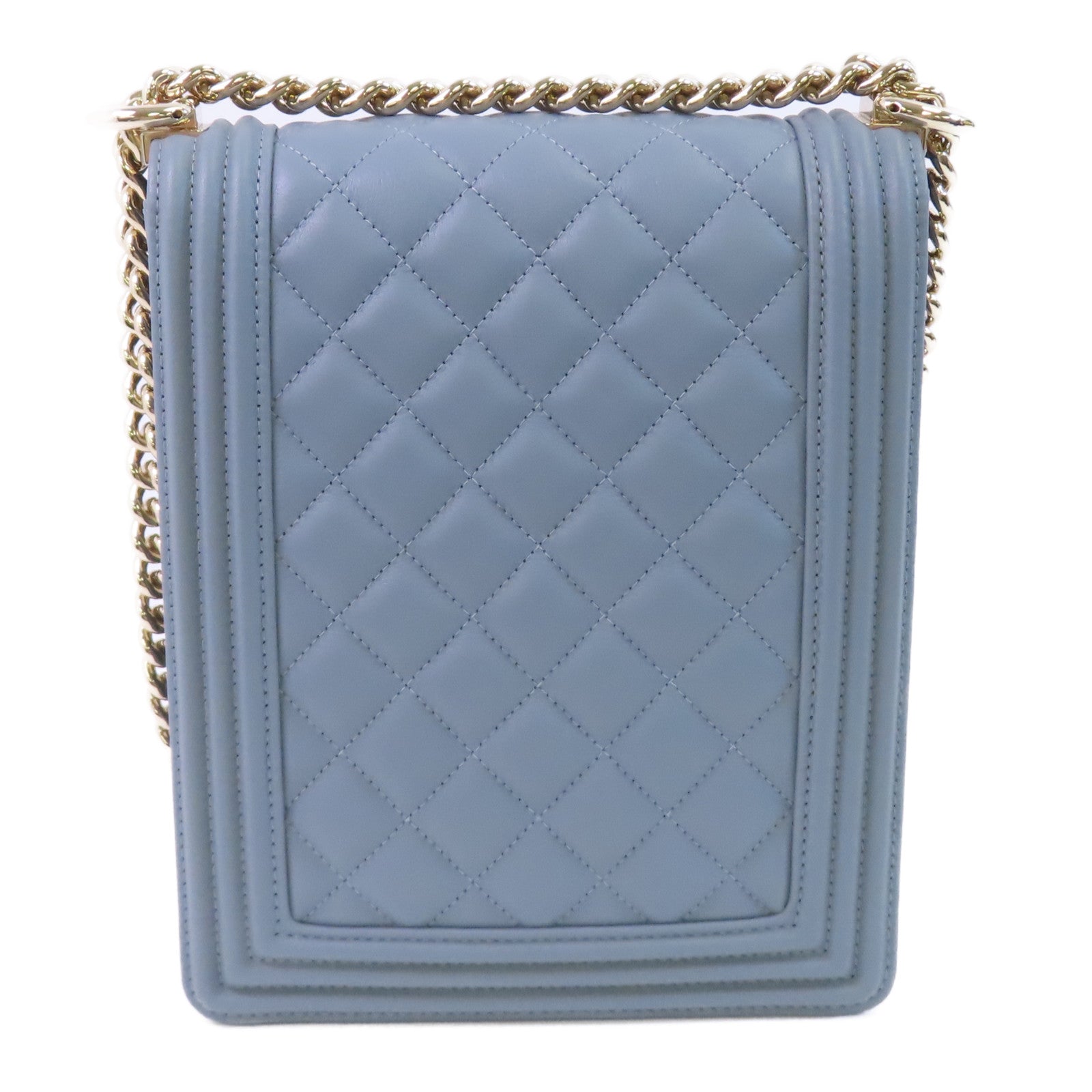 CHANEL 牛皮皮革Boy North South金扣鏈帶肩背袋