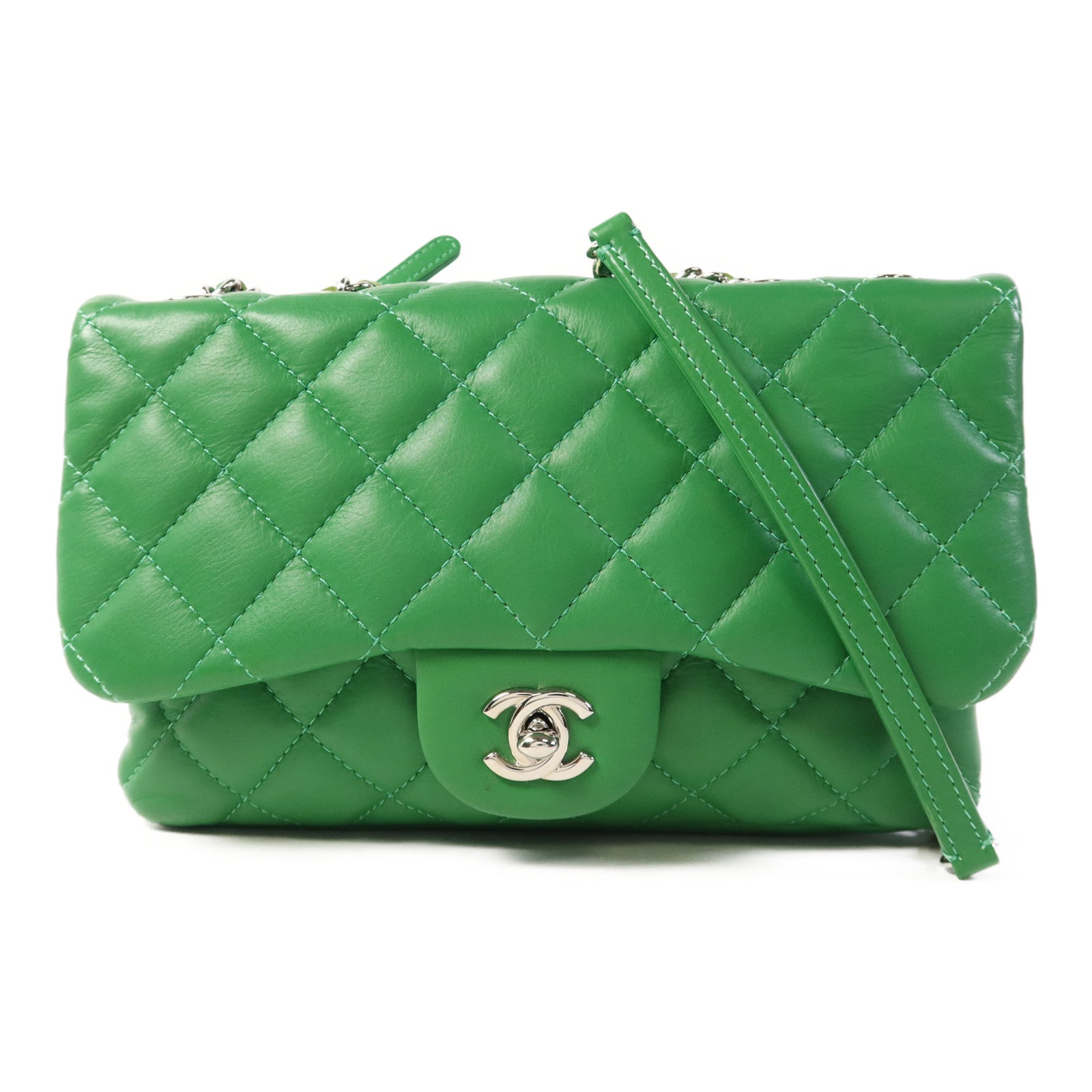 CHANEL 羊皮皮革Chain Shoulder Bag銀扣鏈帶肩背袋