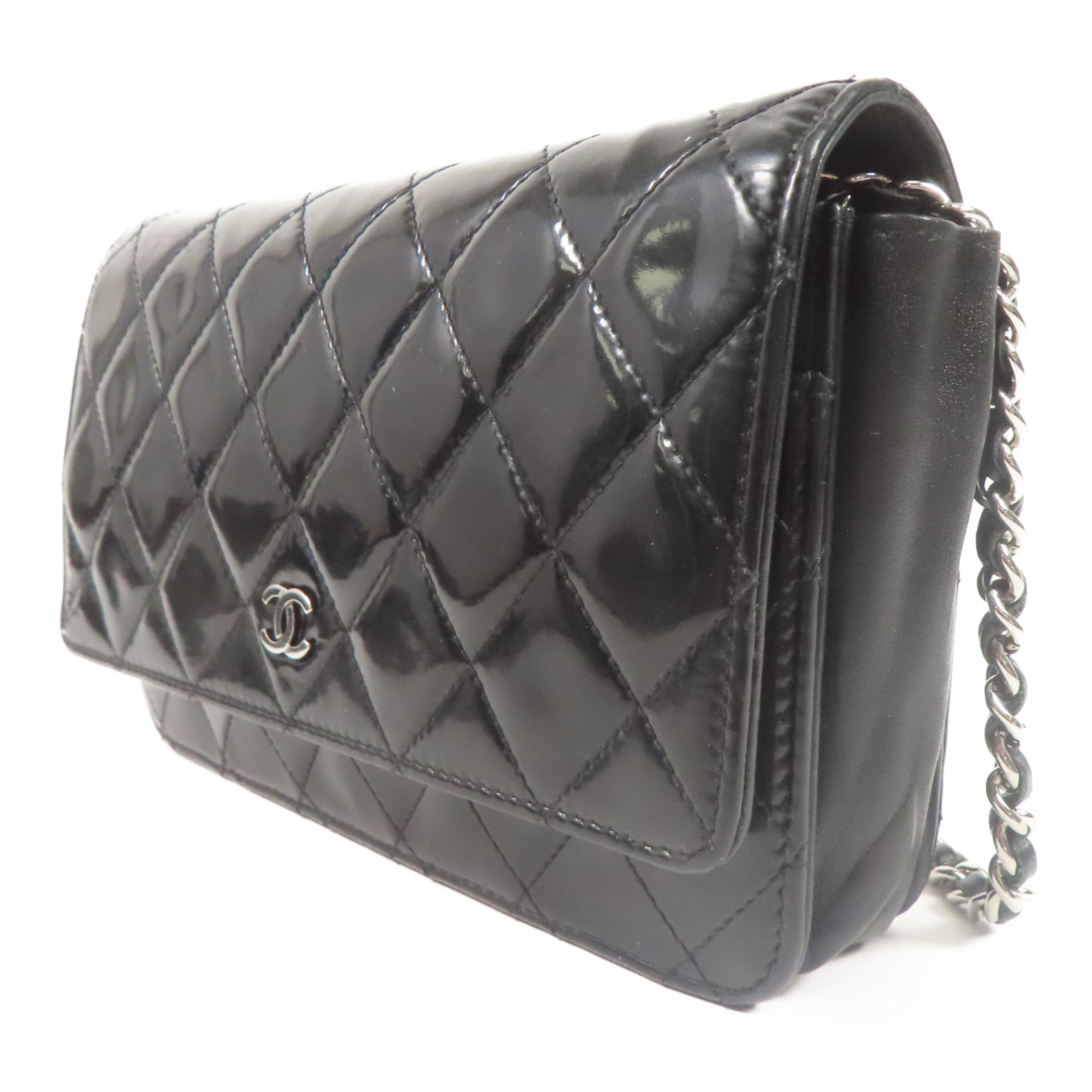 CHANEL 漆皮皮革WOC Wallet On Chain銀扣鏈帶肩背袋