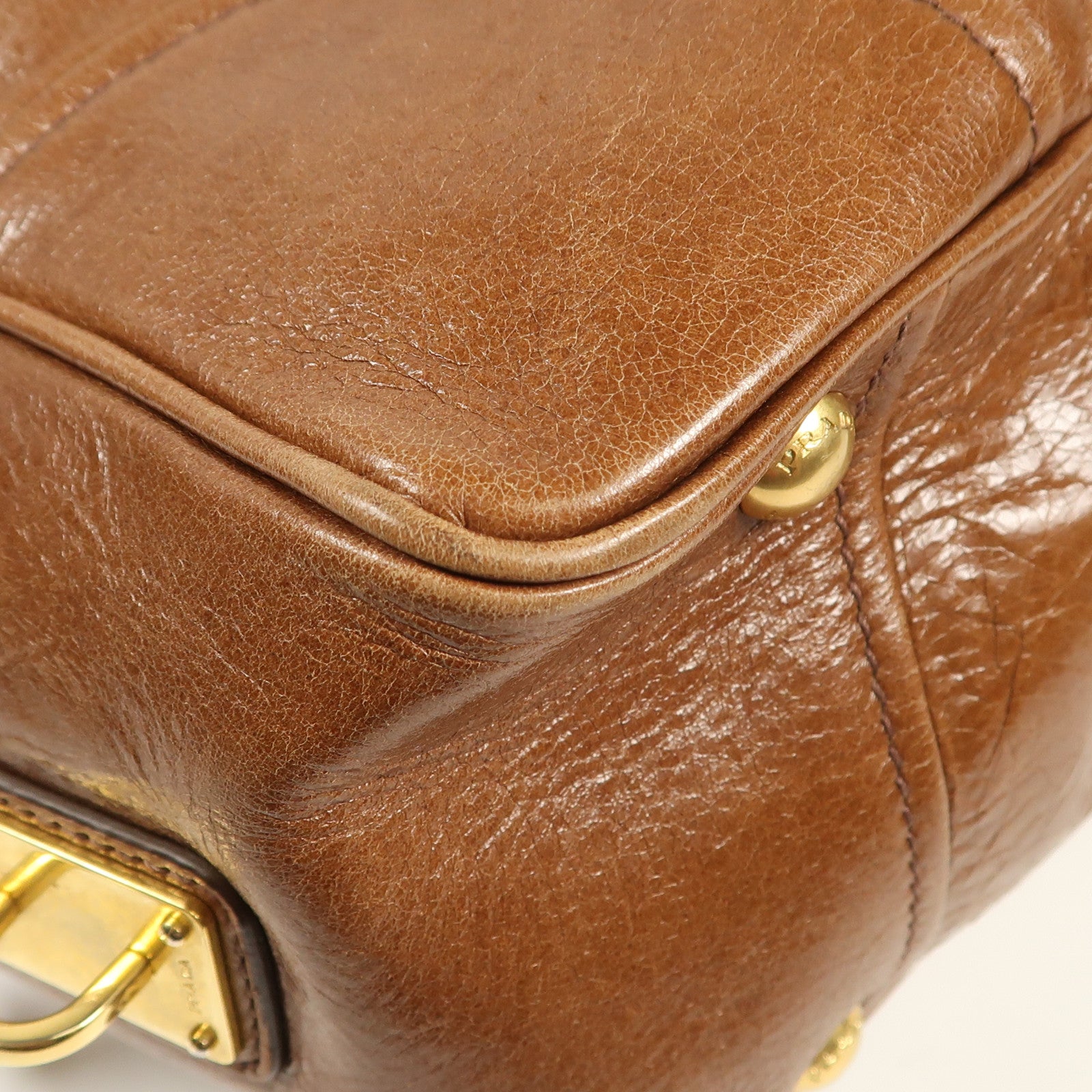 PRADA 牛皮皮革Bauletto Bag金扣手挽肩背兩用袋