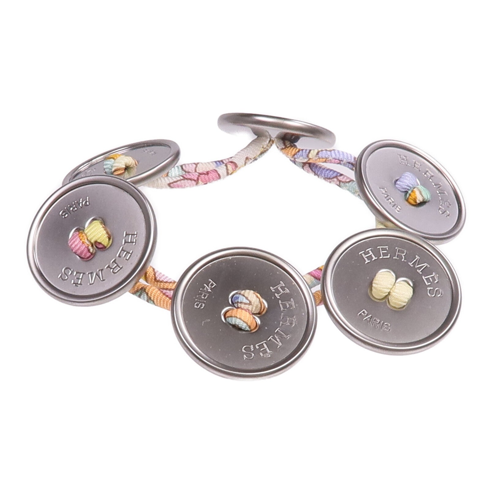 HERMES 絲質/金屬Petit H Button Bracelet手帶