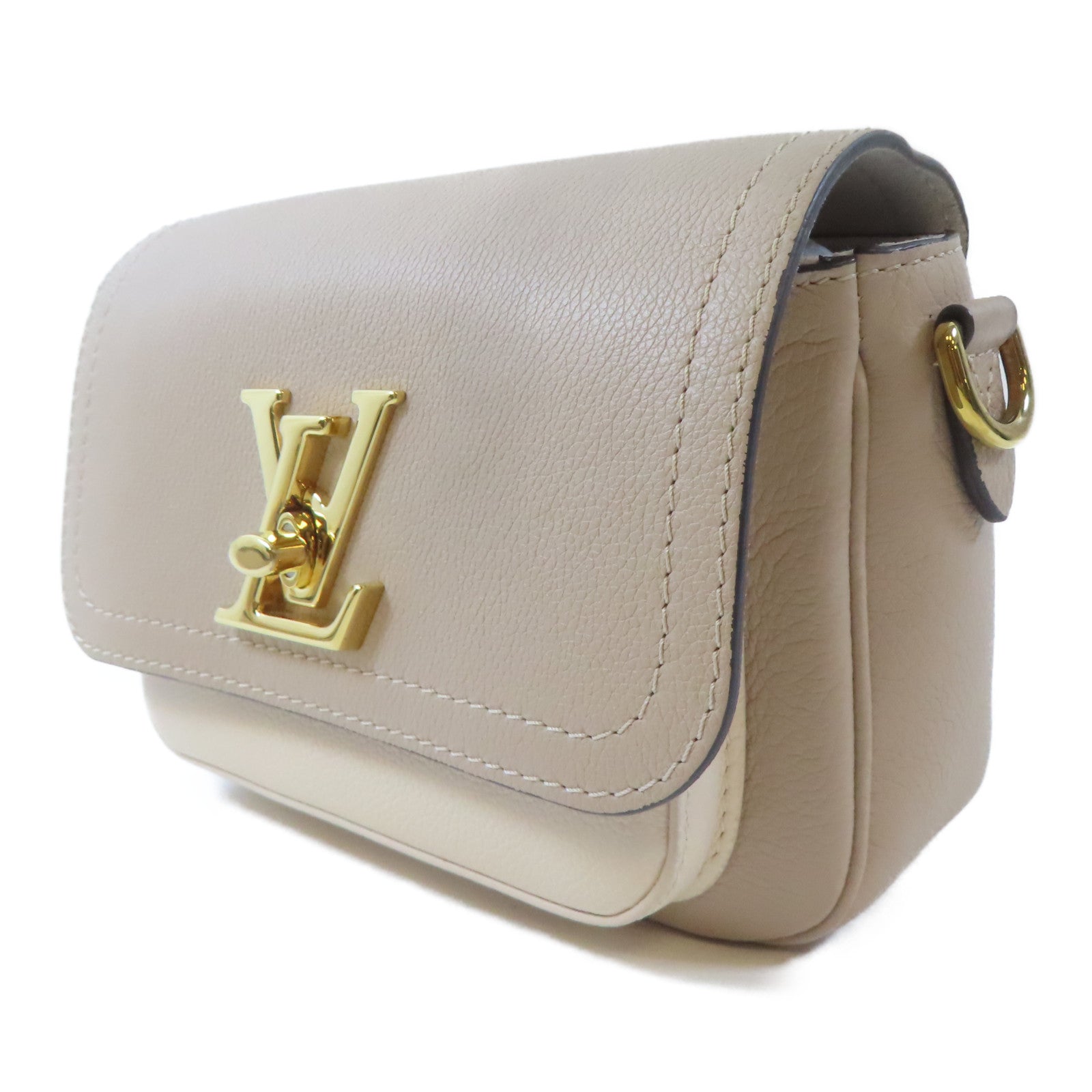 LOUIS VUITTON 牛皮皮革Lockme Tender金扣手挽肩背兩用袋米色/藍色