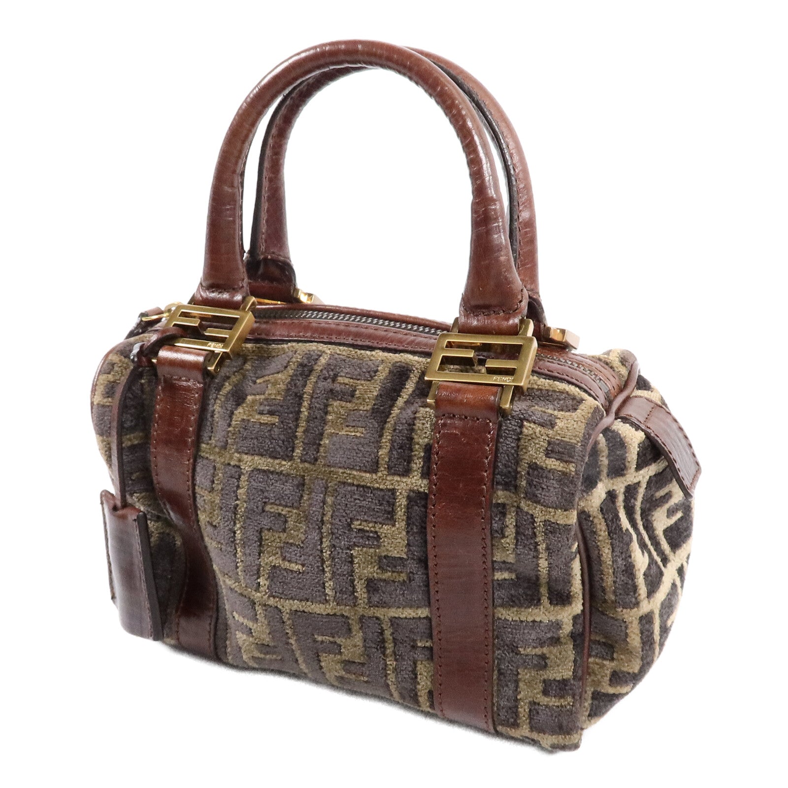 FENDI 天鵝絨Zucca Boston手挽袋