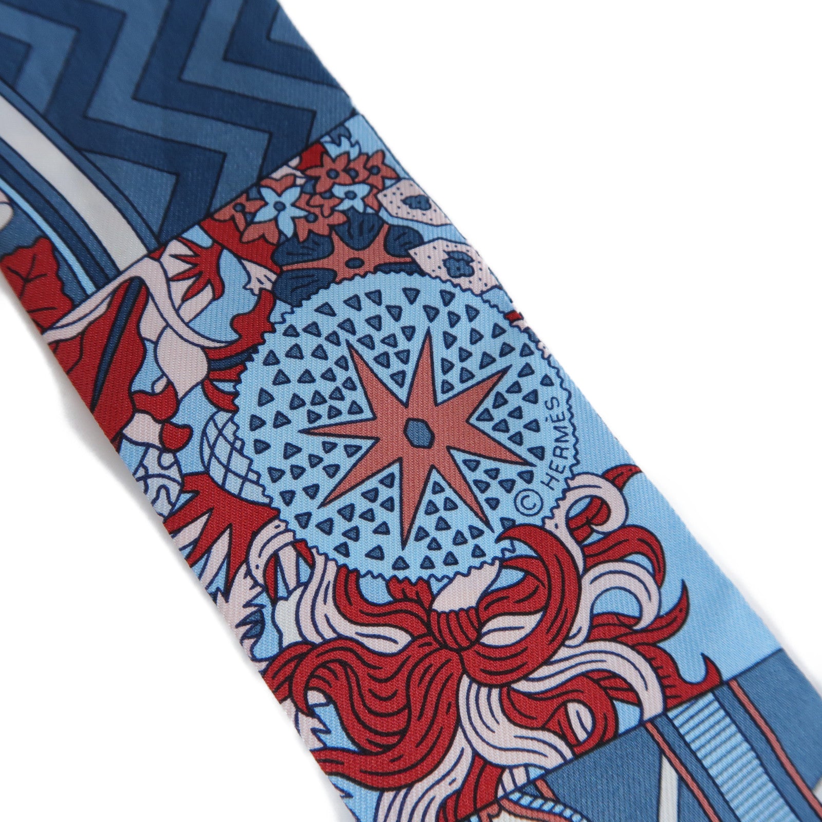 HERMES 【激減優惠】絲質Twilly Scarf絲巾藍色/粉紅色