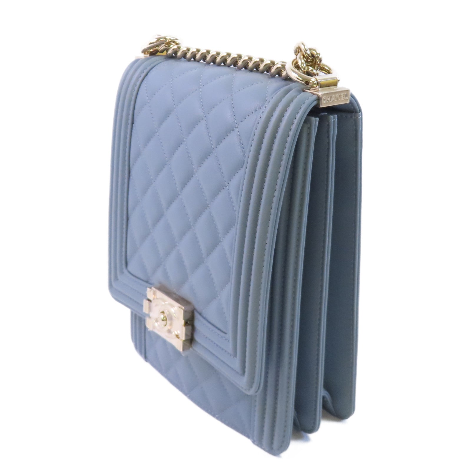 CHANEL 牛皮皮革Boy North South金扣鏈帶肩背袋