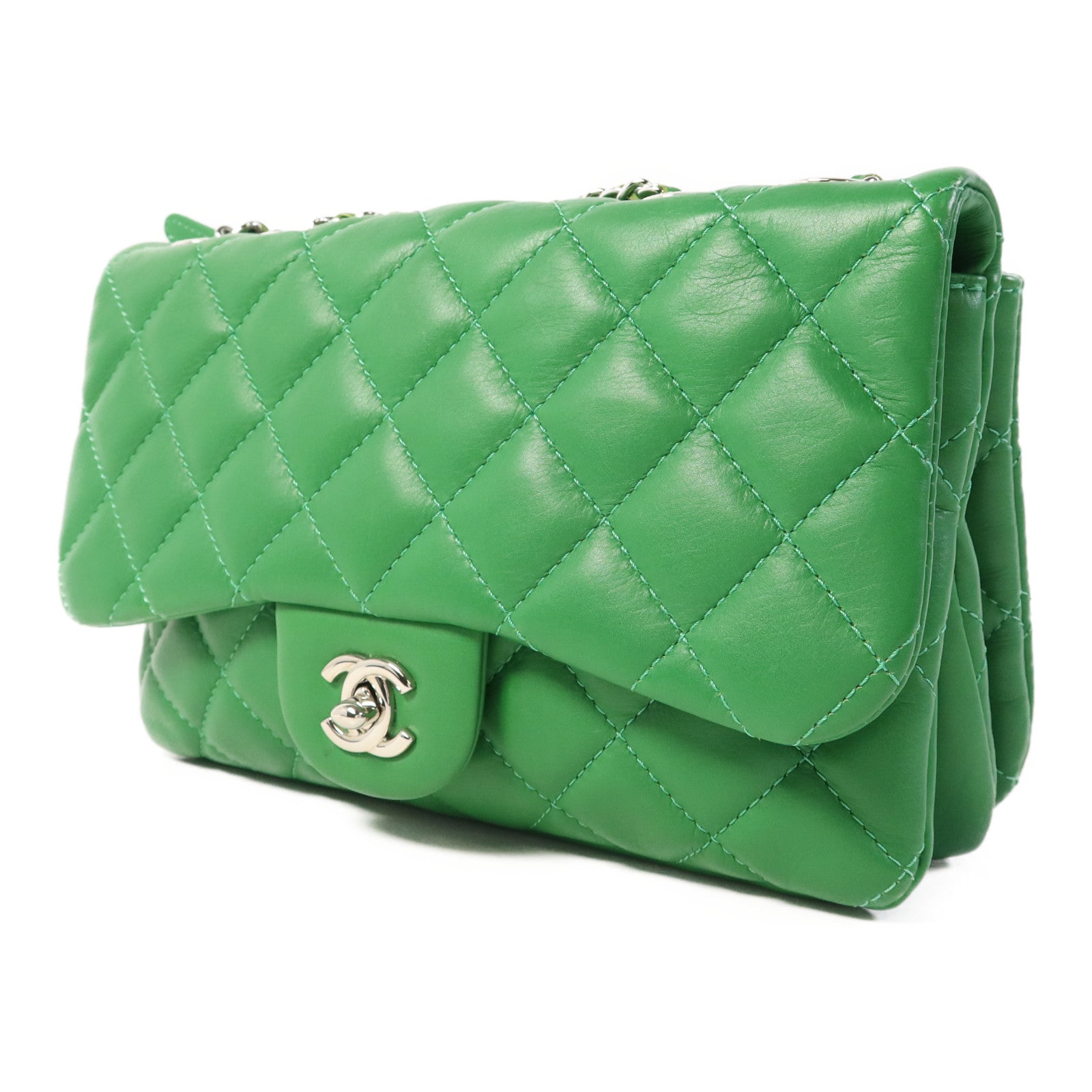 CHANEL 羊皮皮革Chain Shoulder Bag銀扣鏈帶肩背袋