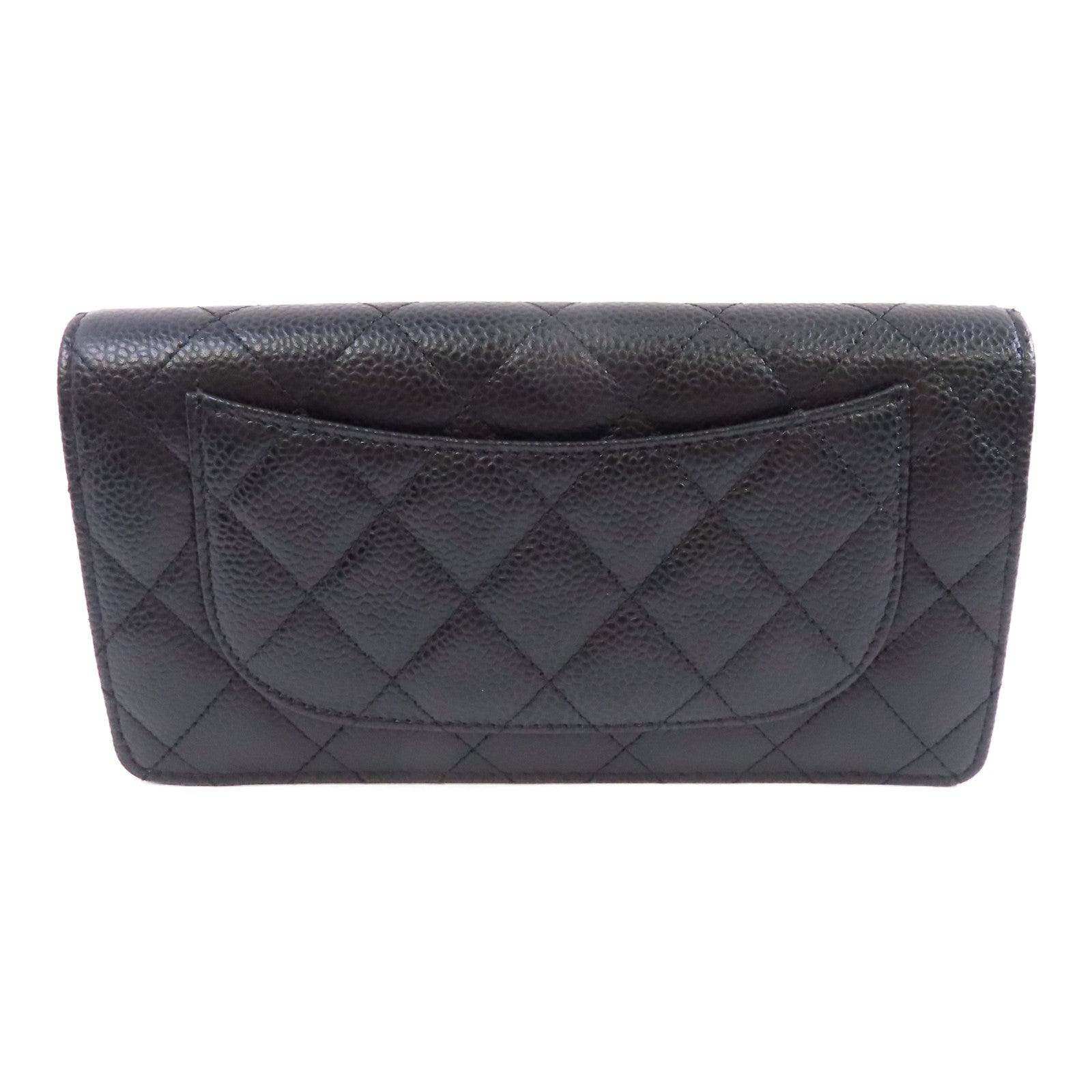 CHANEL 菱格Caviar皮革Long Wallet金扣長錢包黑色