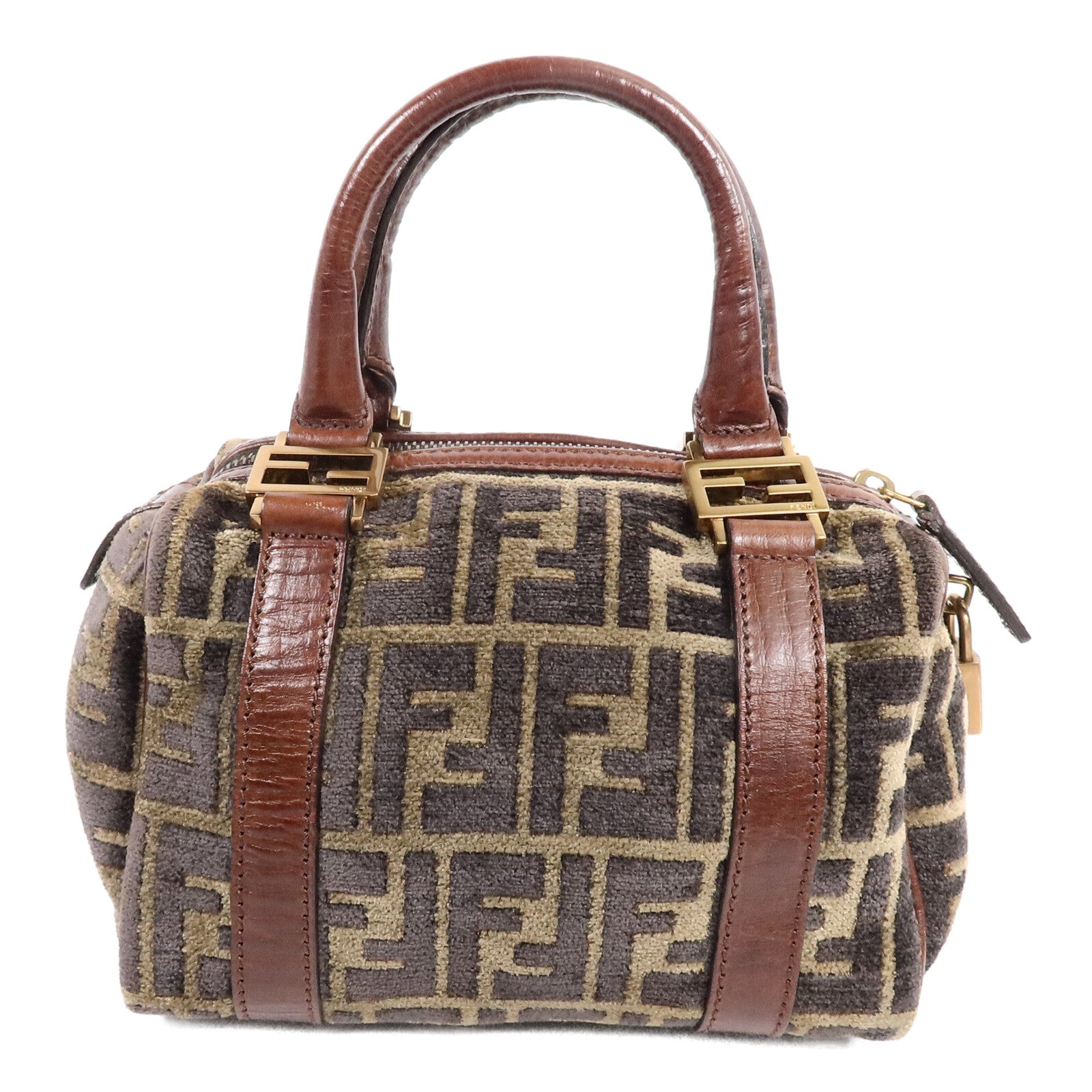 FENDI 天鵝絨Zucca Boston手挽袋