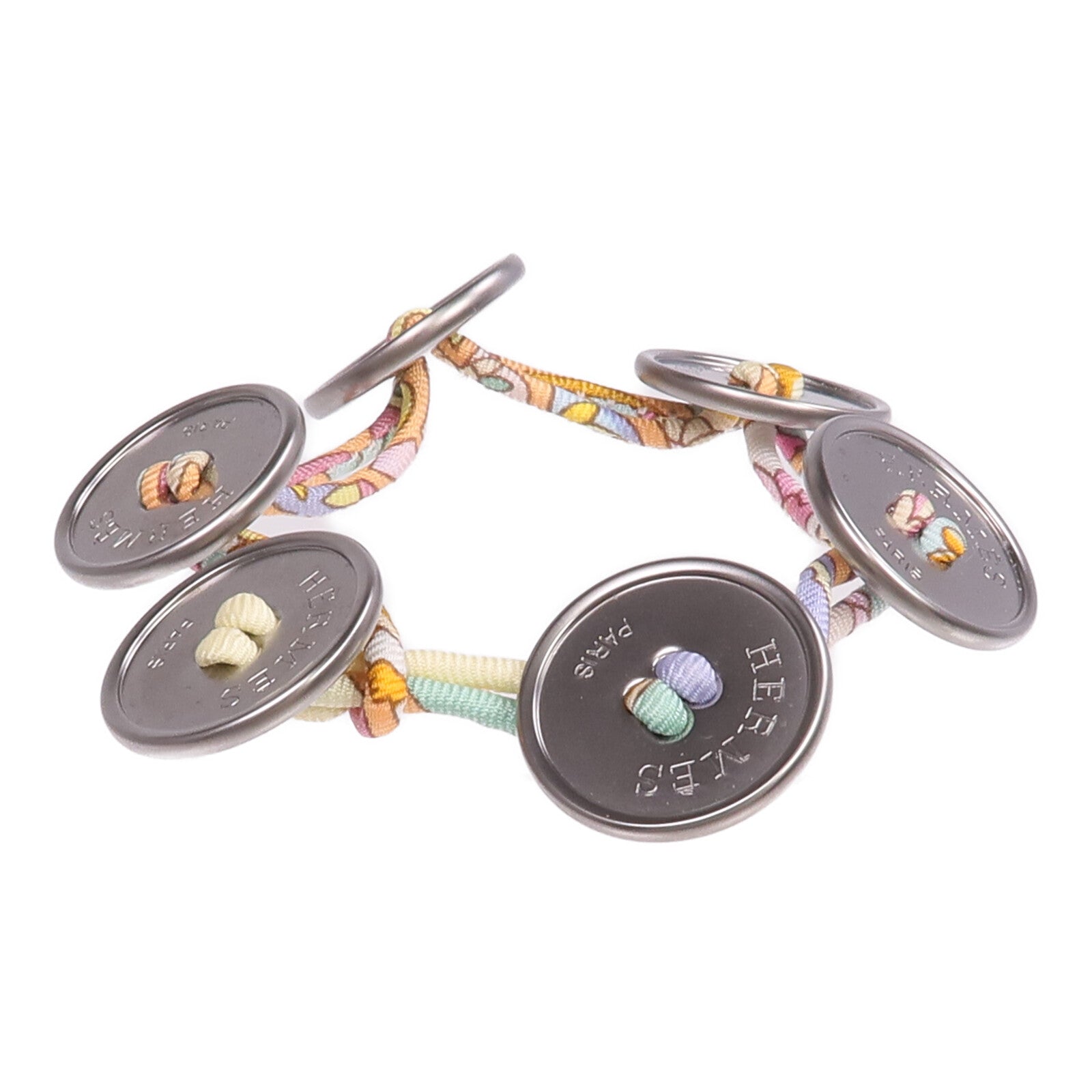 HERMES 絲質/金屬Petit H Button Bracelet手帶