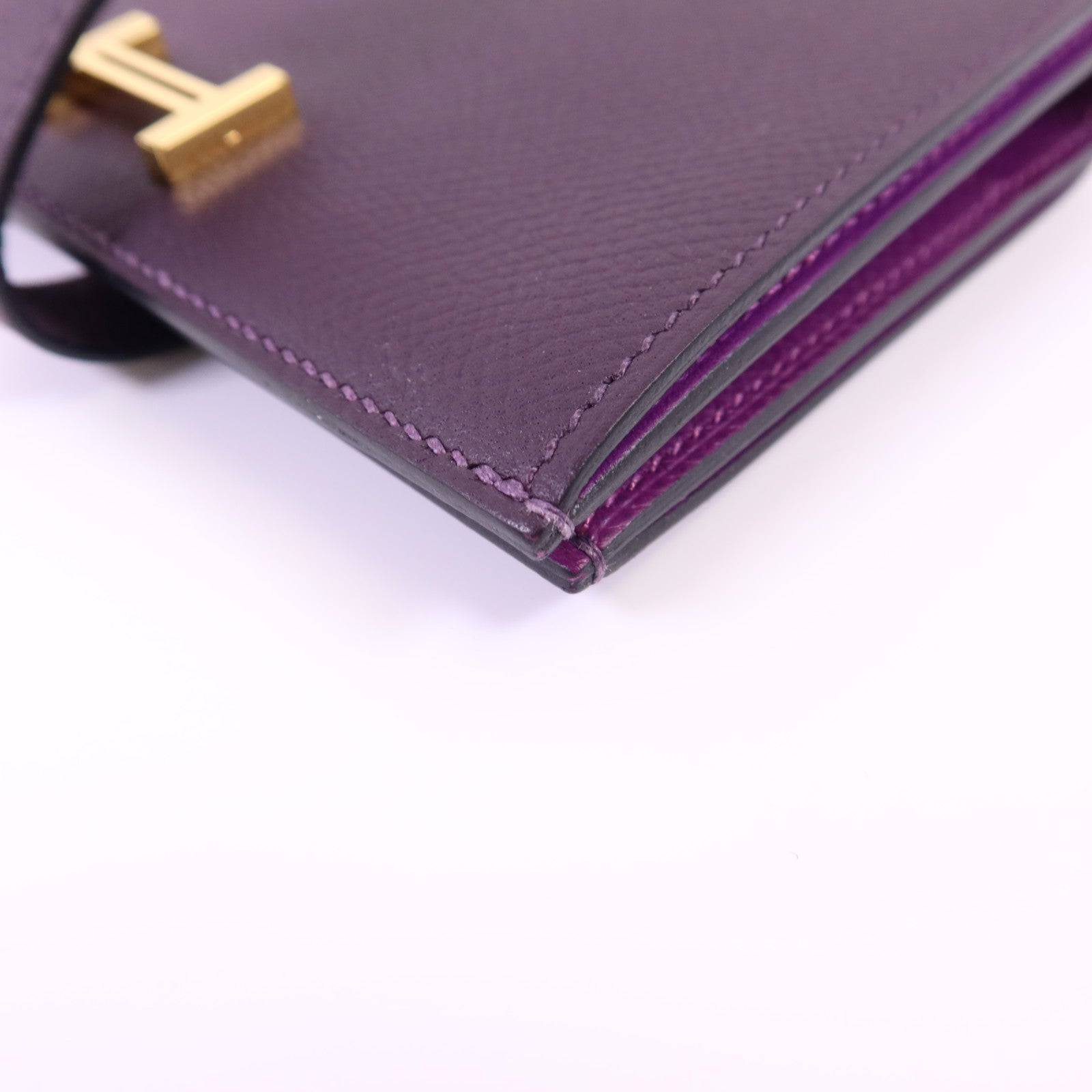 HERMES Epsom皮革Bearn Bifold Wallet金扣錢包Raisin/Anemone