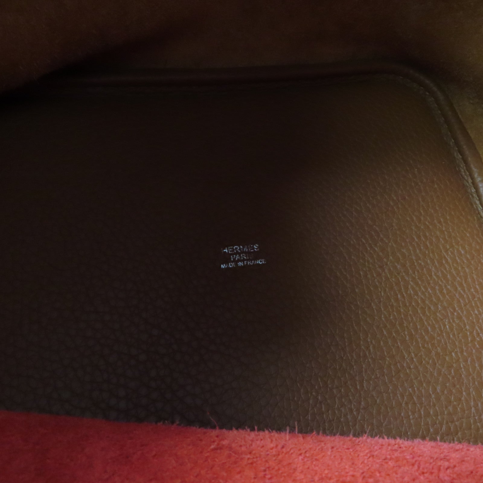 HERMES Clemence皮革Picotin MM銀扣手挽袋Gold/Rouge de Coeu