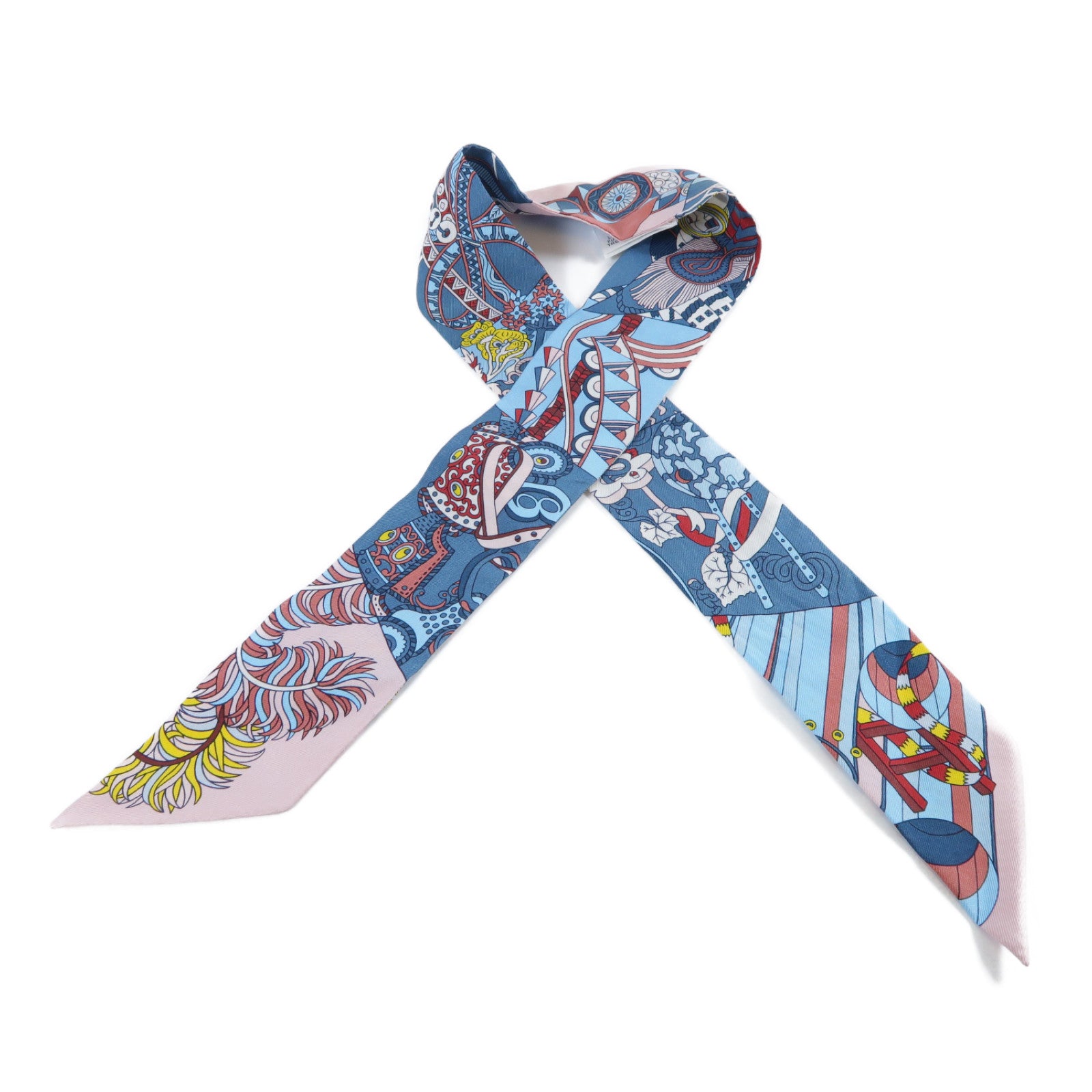 HERMES 【激減優惠】絲質Twilly Scarf絲巾藍色/粉紅色