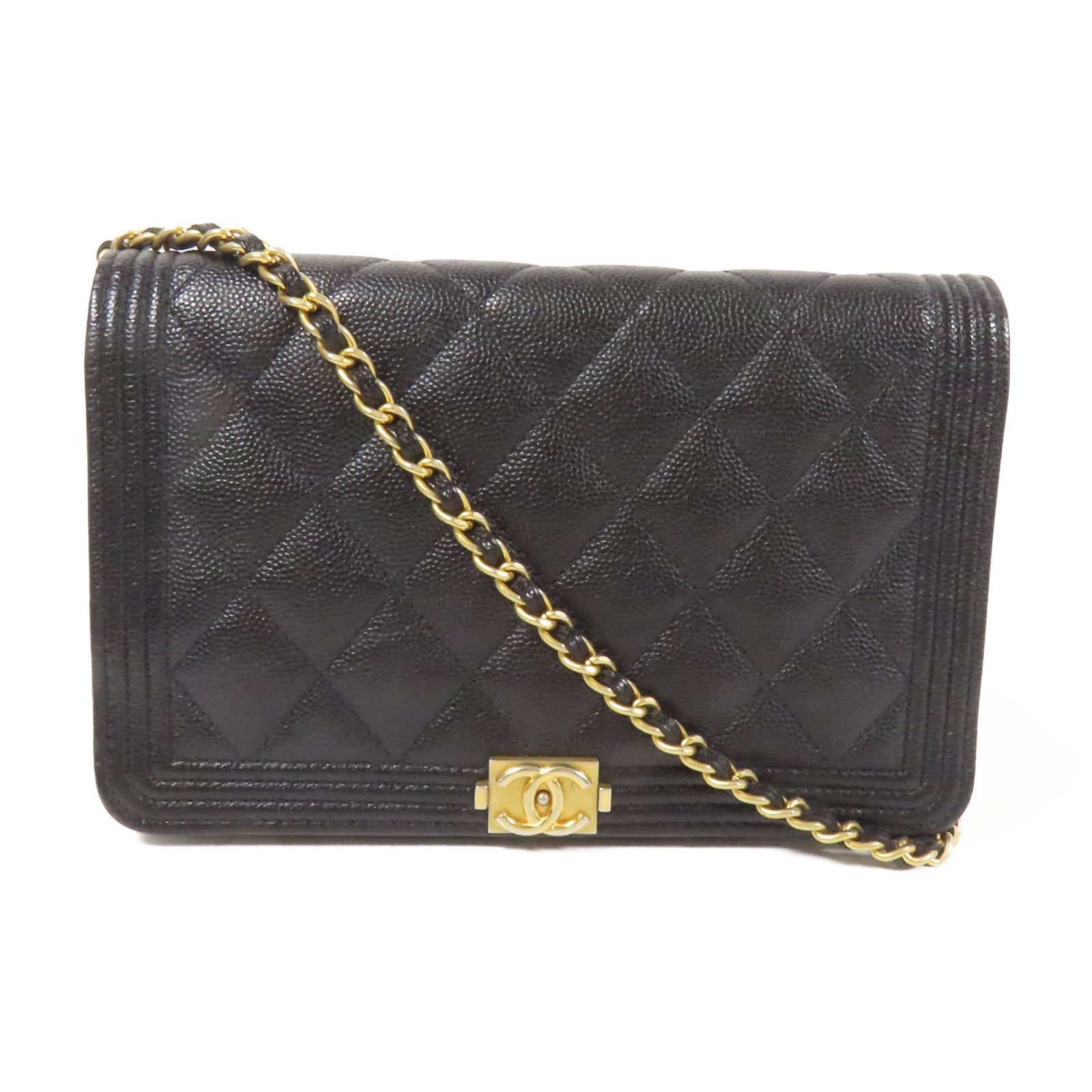 CHANEL 牛皮皮革Boy WOC金扣鏈帶肩背袋