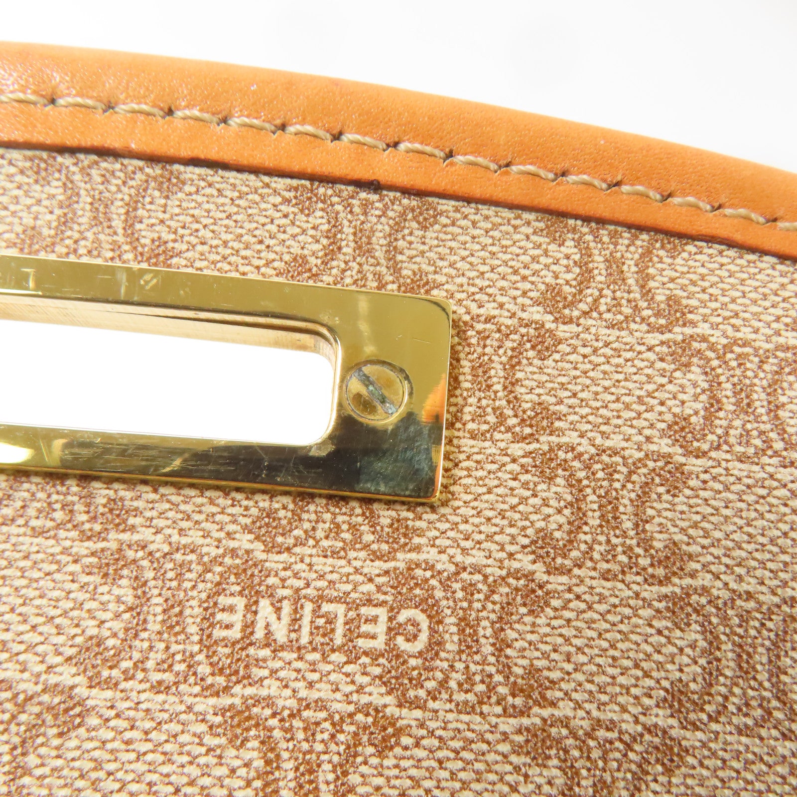 CELINE 塗層帆布Shoulder Bag金扣肩背袋棕色