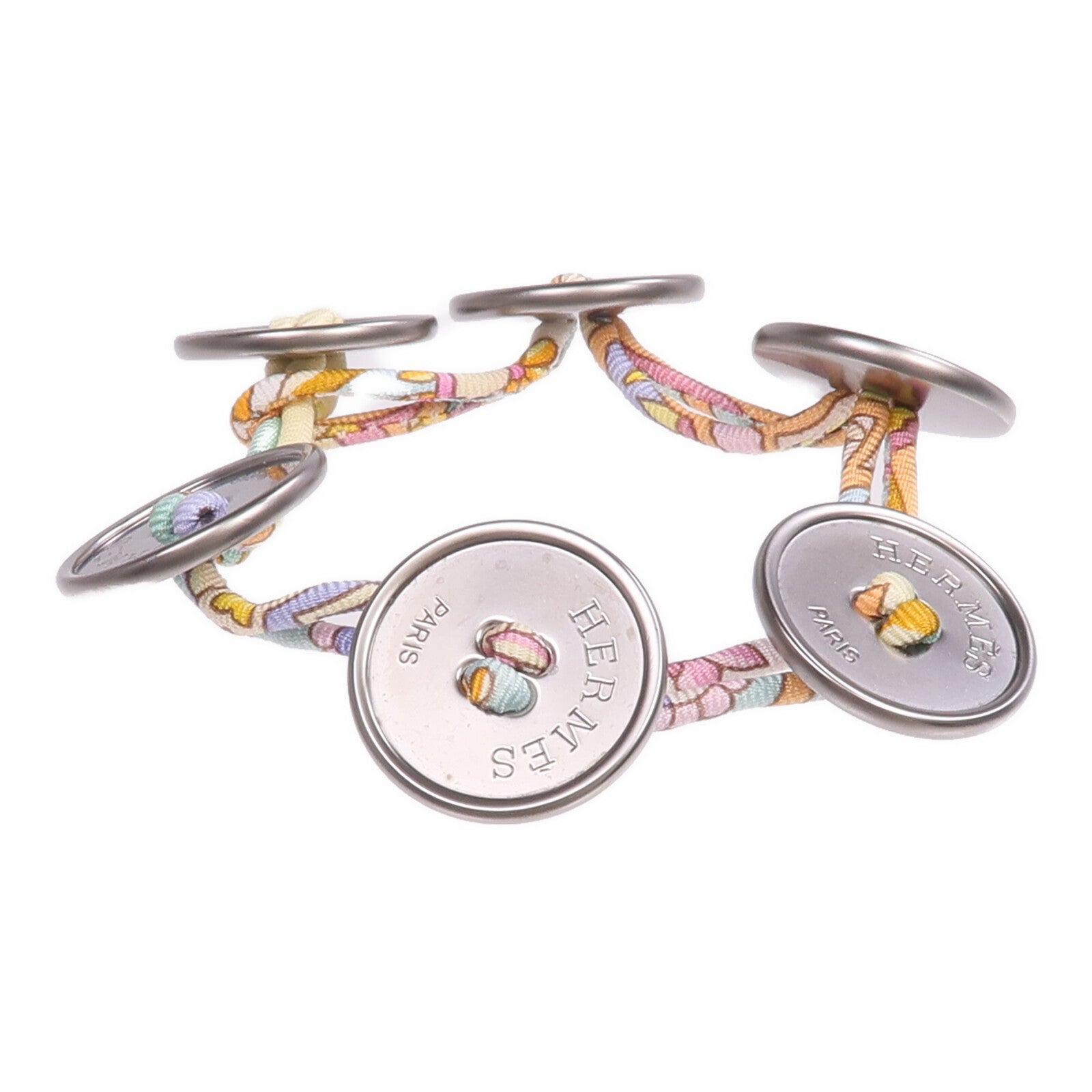 HERMES 絲質/金屬Petit H Button Bracelet手帶