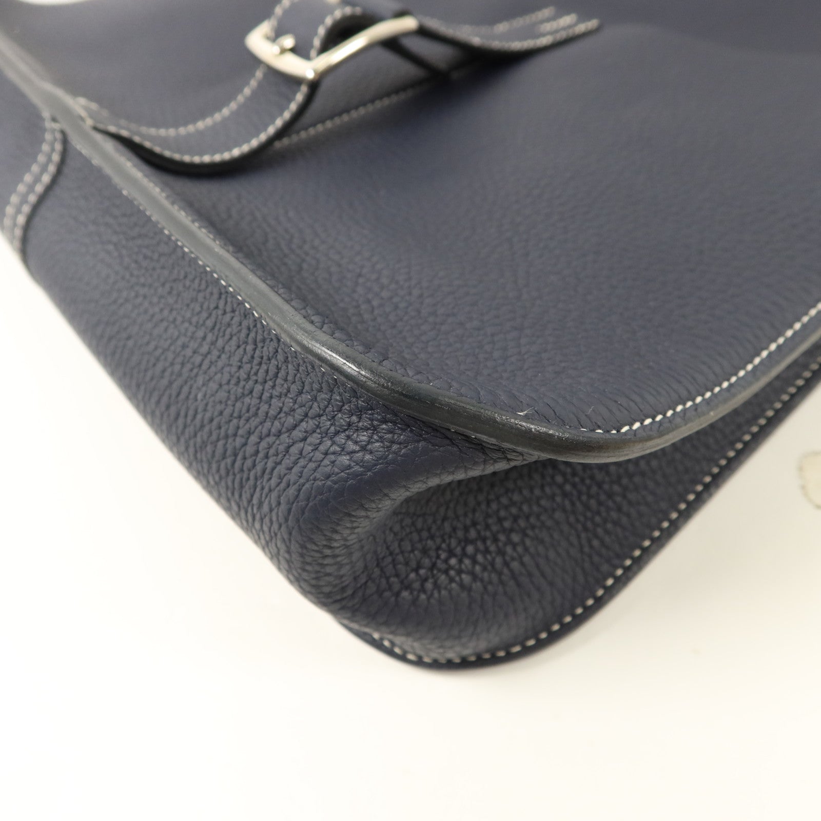 HERMES Clemence皮革Halzan 31手挽肩背兩用袋Bleu Indigo/Bleu Nuit