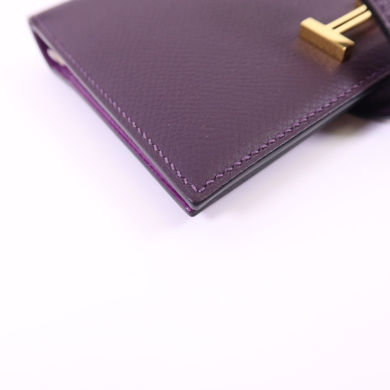HERMES Epsom皮革Bearn Bifold Wallet金扣錢包Raisin/Anemone