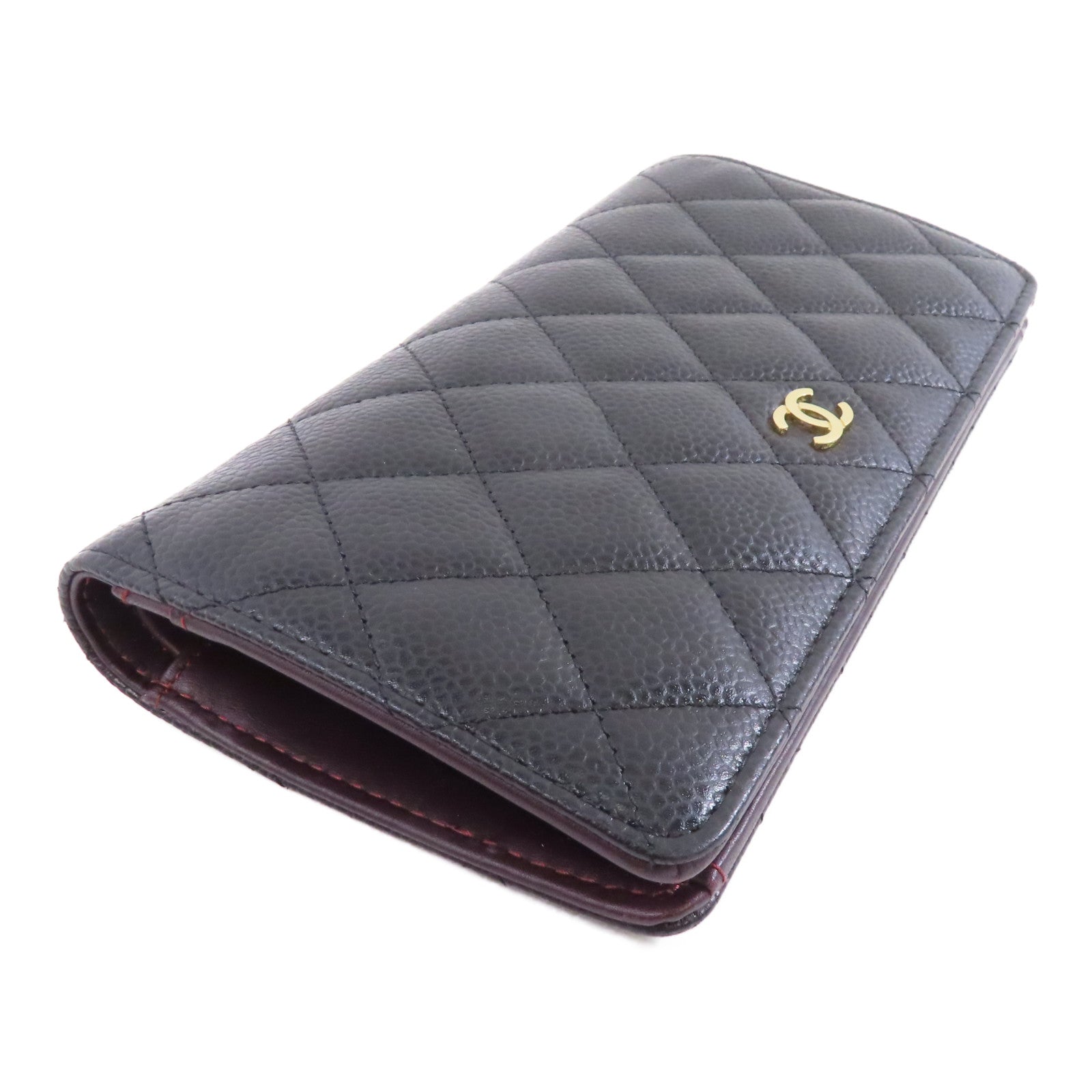 CHANEL 菱格Caviar皮革Long Wallet金扣長錢包黑色
