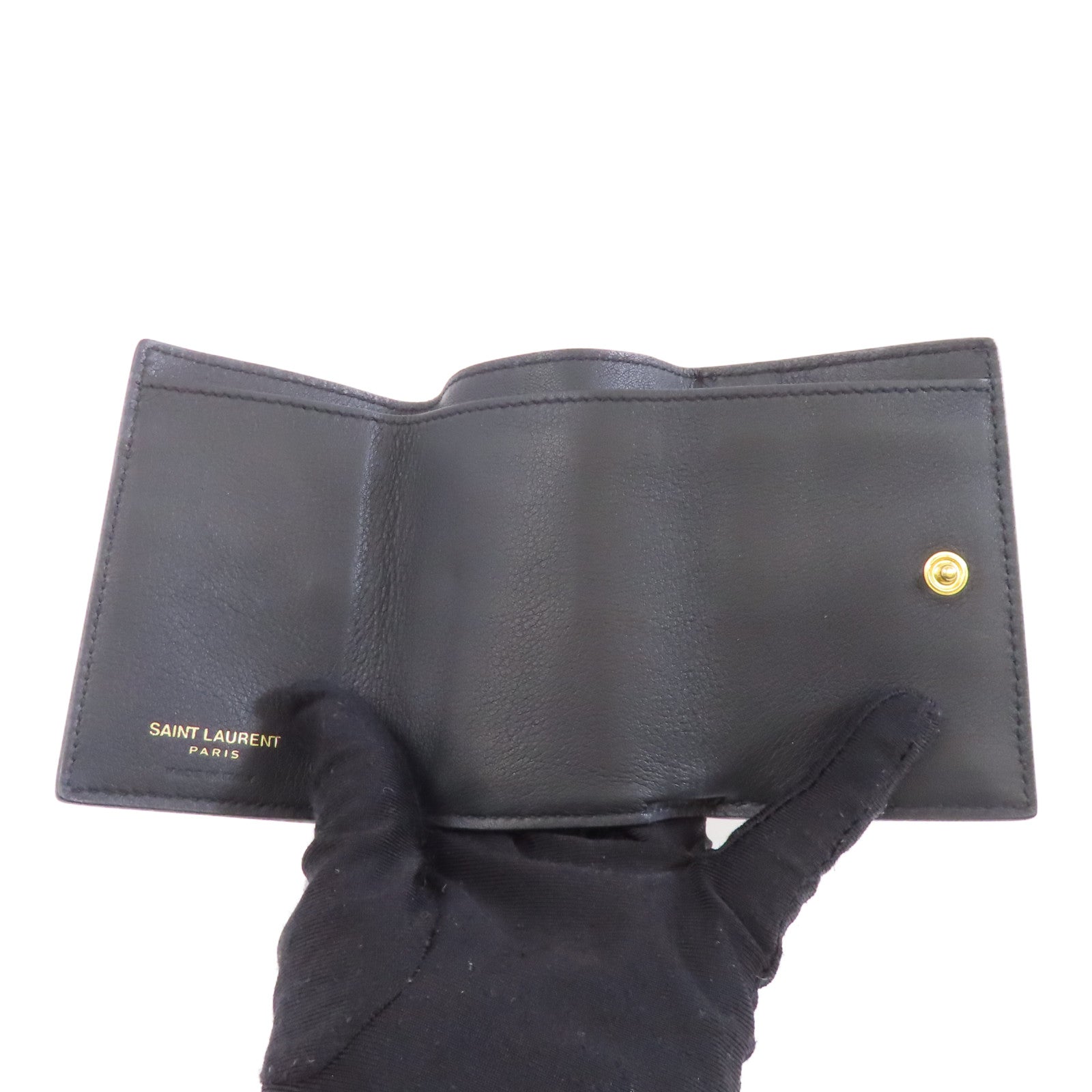 SAINT LAURENT 皮革Compact Wallet皮革錢包黑色