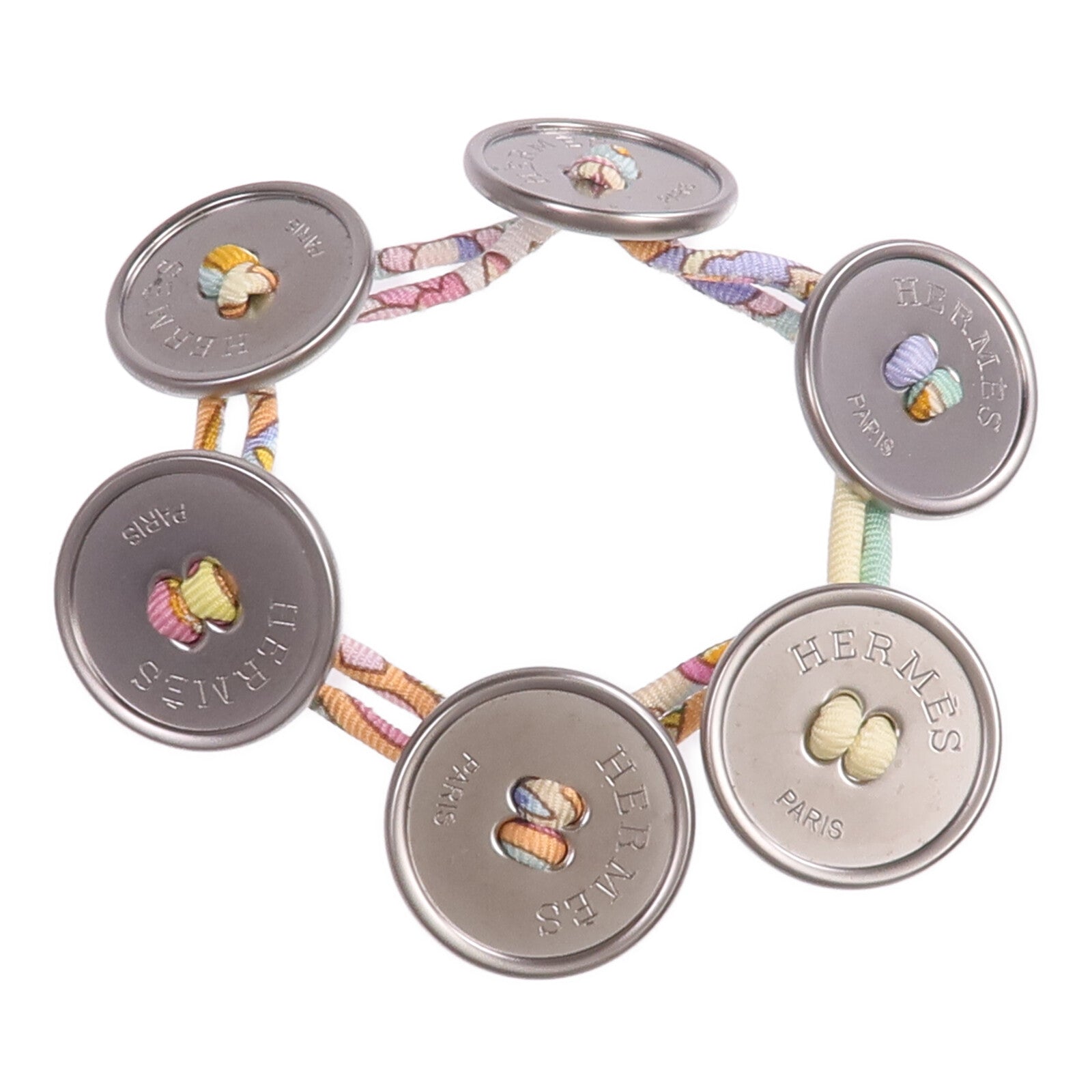 HERMES 絲質/金屬Petit H Button Bracelet手帶