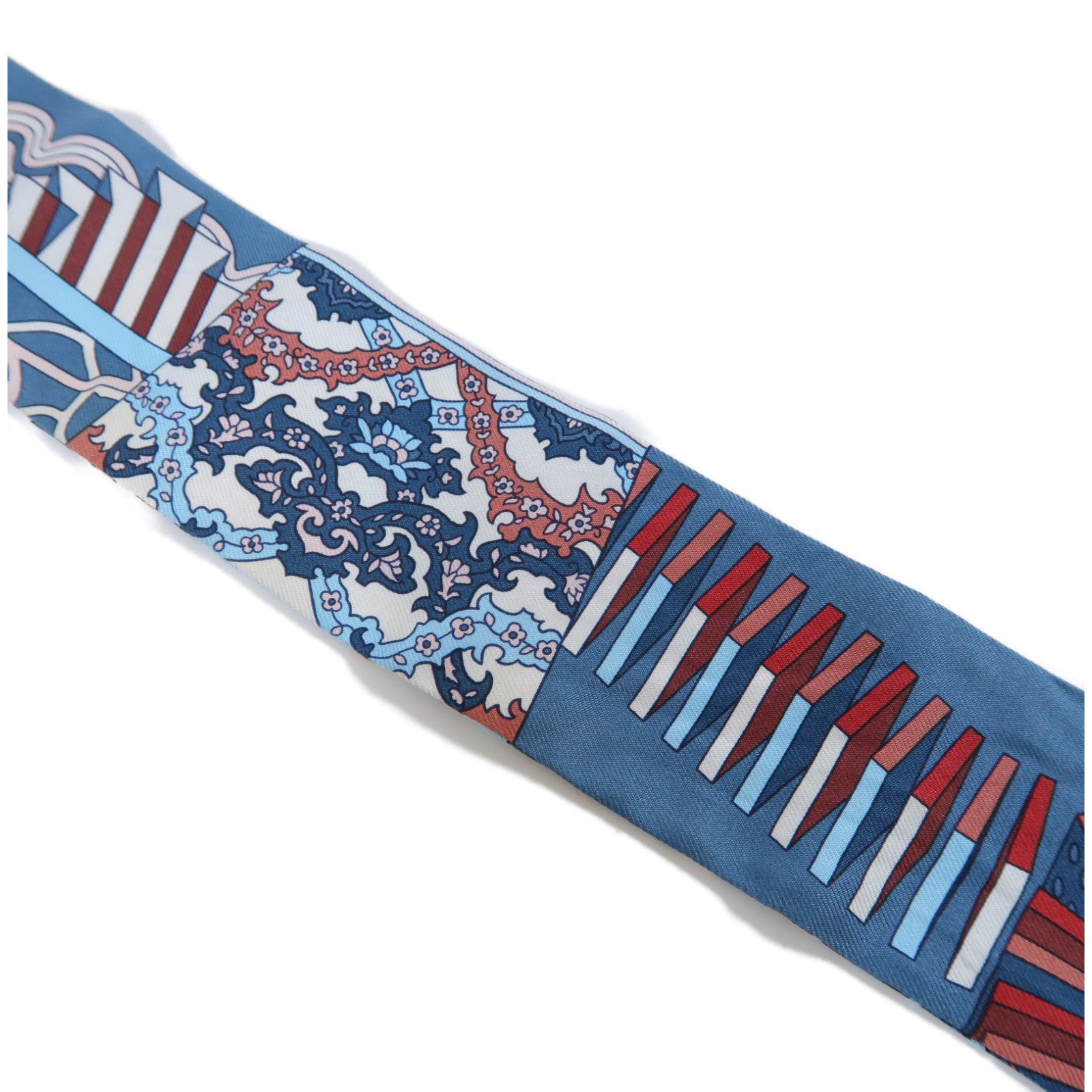 HERMES 【激減優惠】絲質Twilly Scarf絲巾藍色/粉紅色