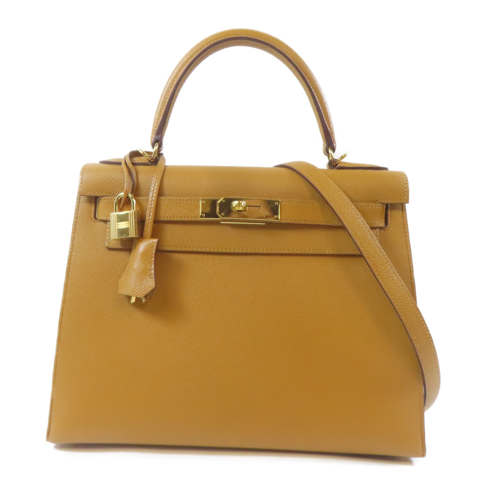 HERMES Epsom皮革Kelly 28金扣手挽肩背兩用袋Caramel/啡色