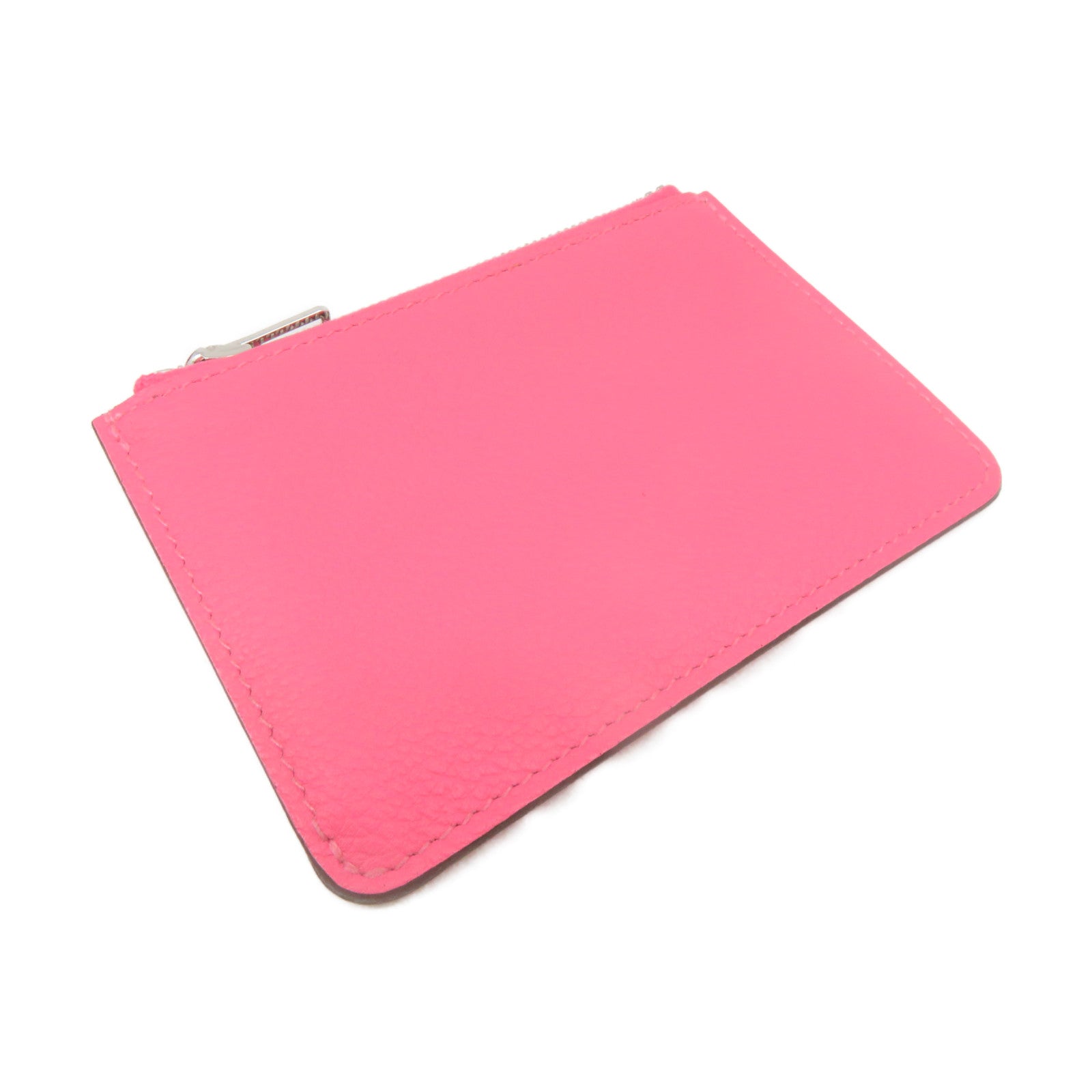 HERMES 【激減優惠】Evercolor皮革Roulis Slim Wallet銀扣短錢腰包兩用袋Rose Azalee粉紅色