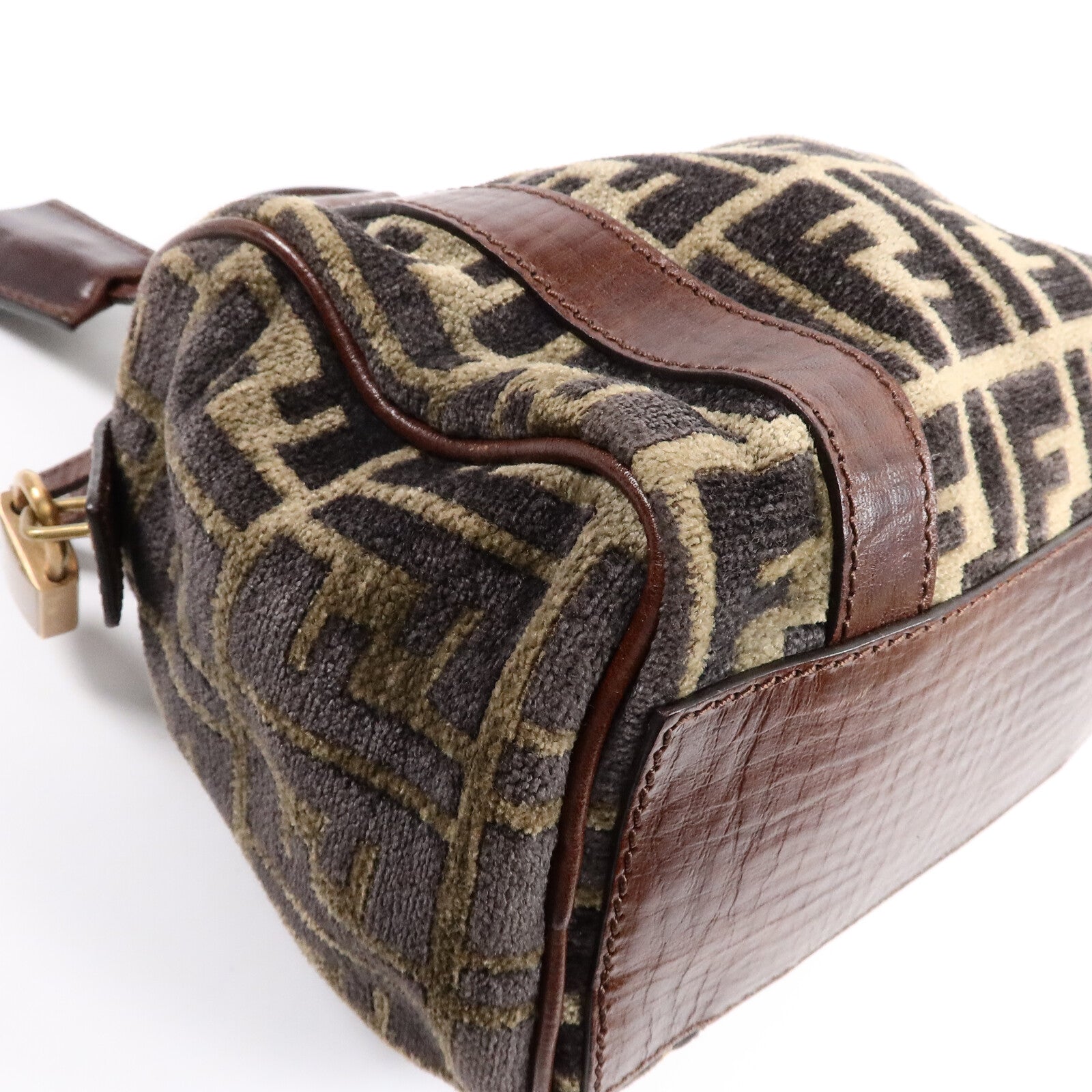 FENDI 天鵝絨Zucca Boston手挽袋