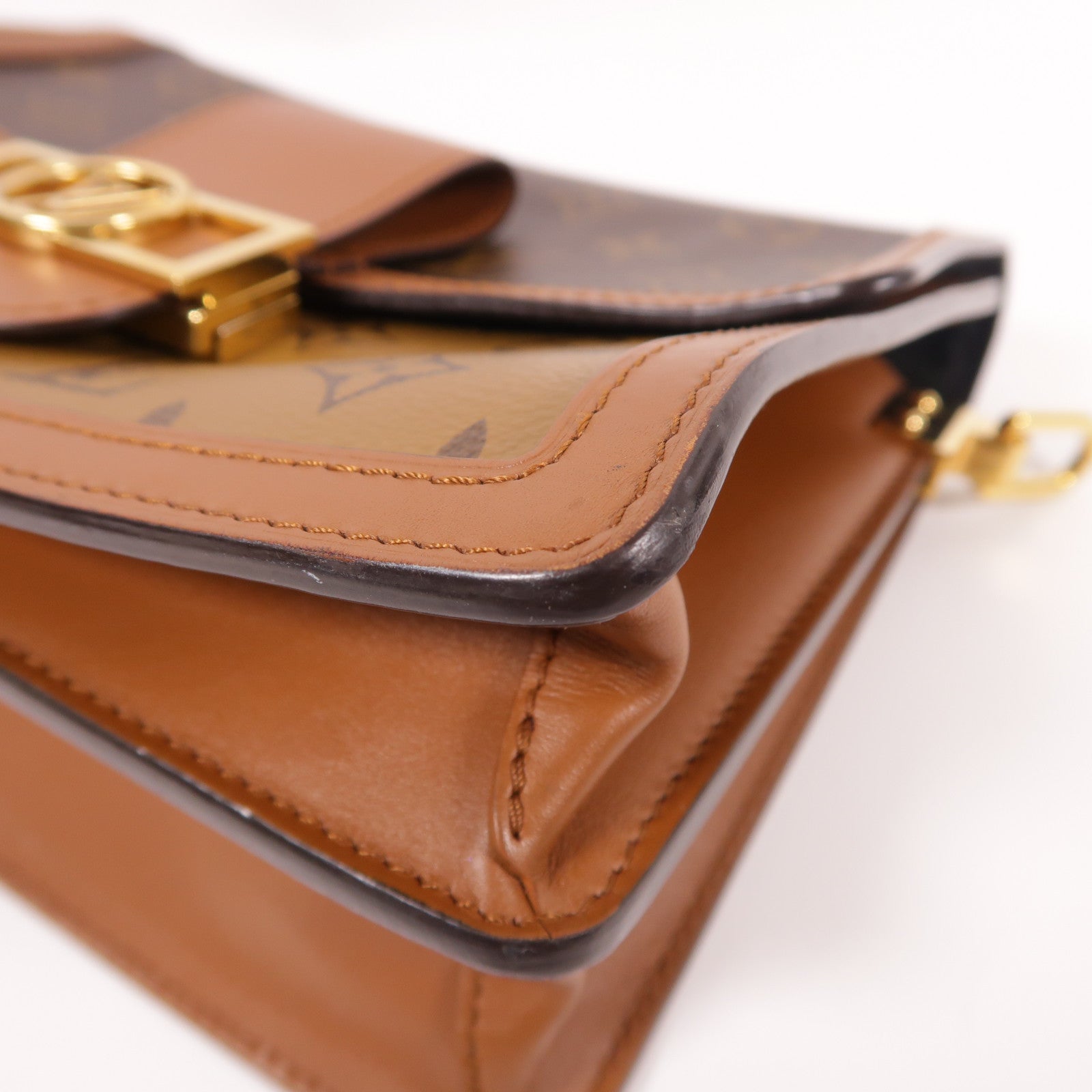 LOUIS VUITTON Monogram/Monogram Reverse Dauphine MM金扣手挽肩背兩用袋棕色