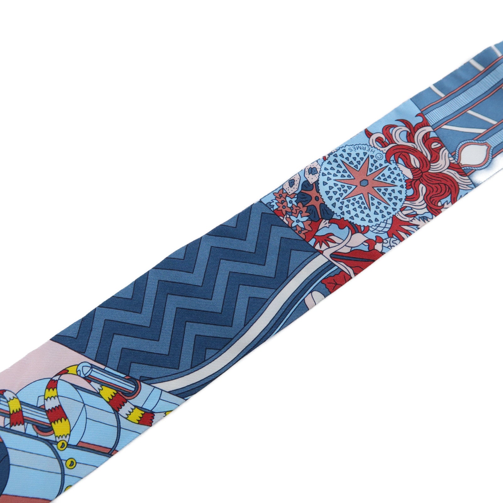 HERMES 【激減優惠】絲質Twilly Scarf絲巾藍色/粉紅色