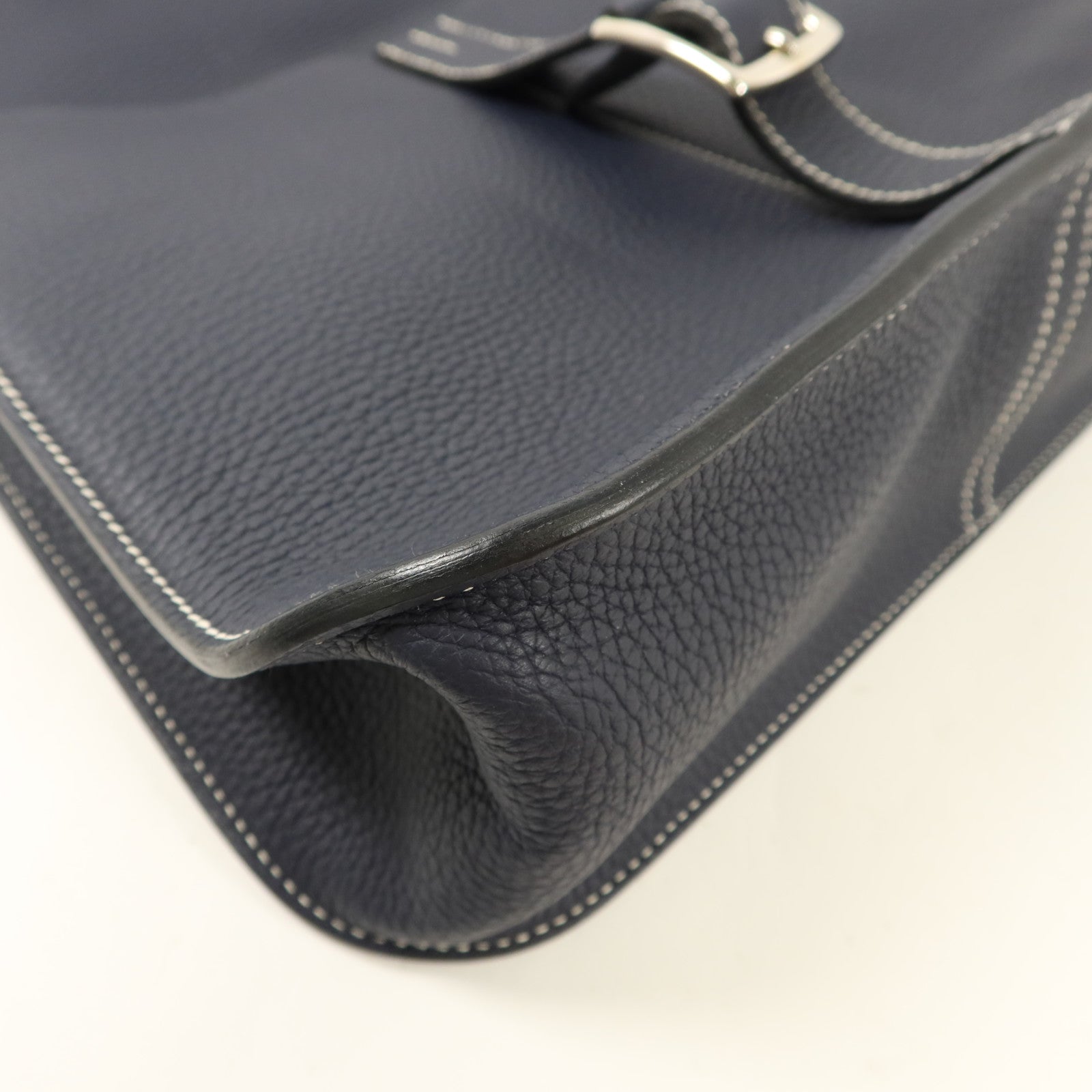 HERMES Clemence皮革Halzan 31手挽肩背兩用袋Bleu Indigo/Bleu Nuit
