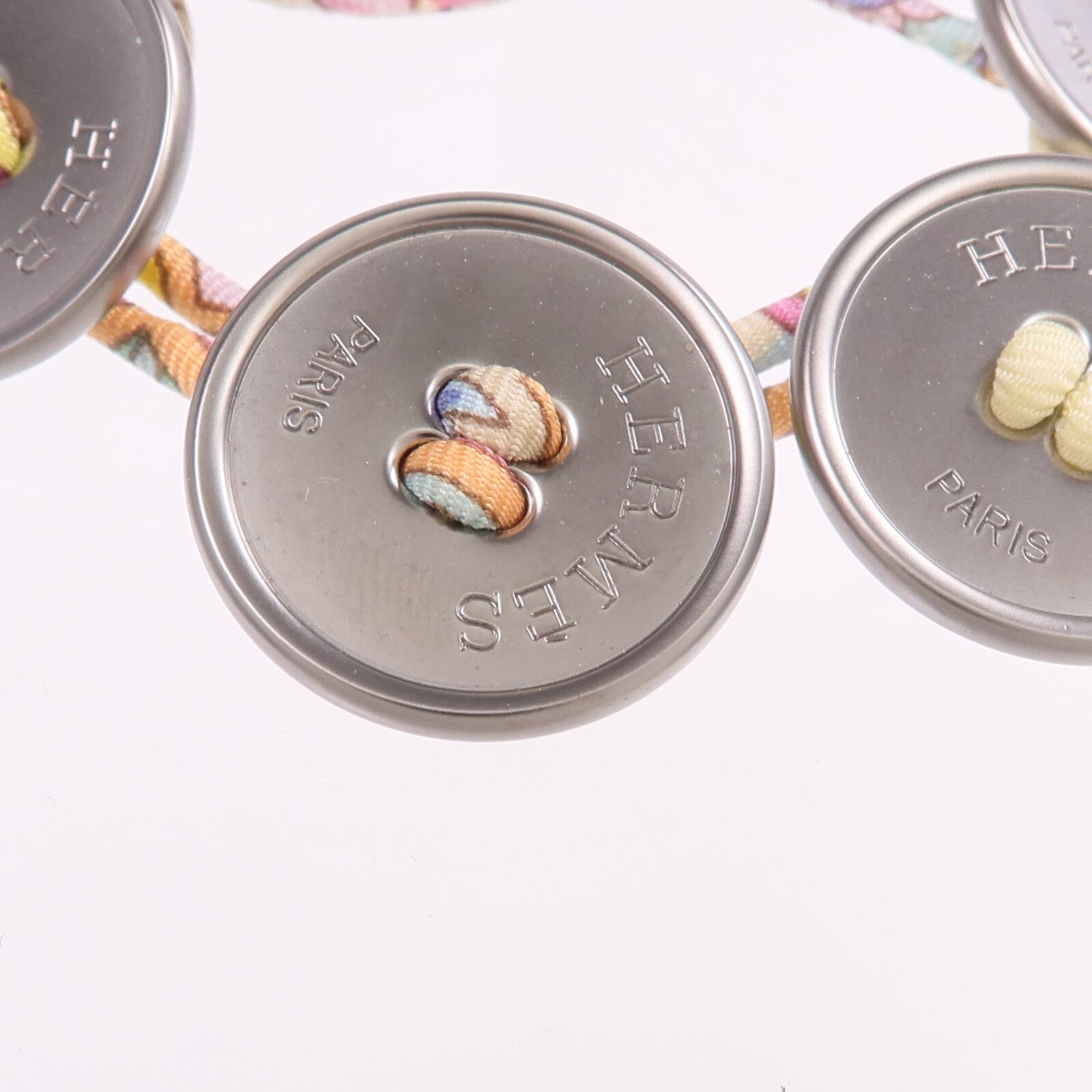 HERMES 絲質/金屬Petit H Button Bracelet手帶