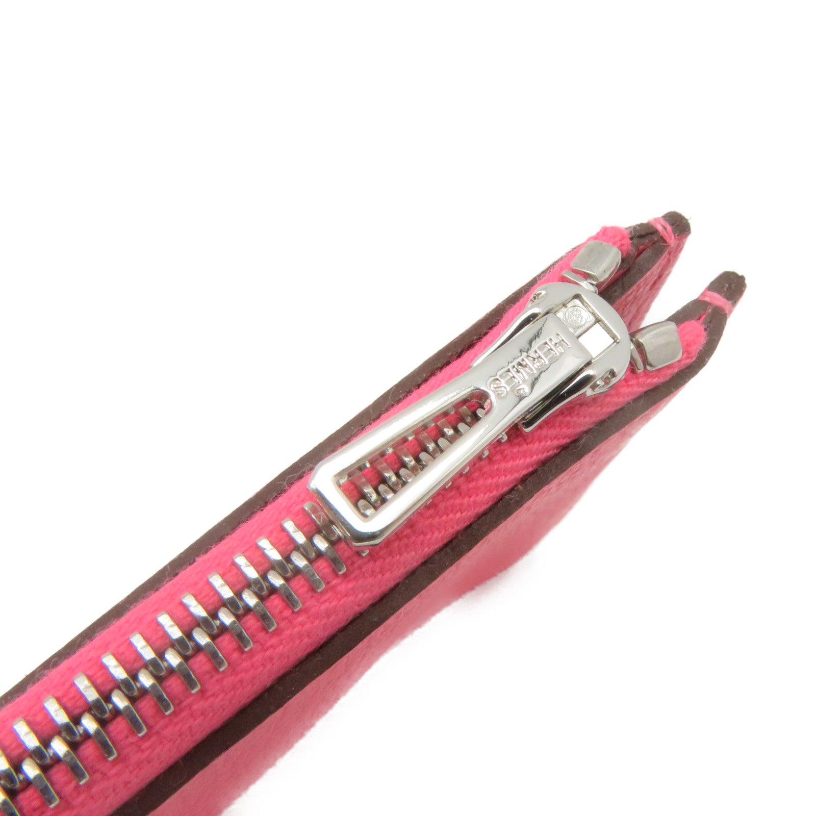 HERMES 【激減優惠】Evercolor皮革Roulis Slim Wallet銀扣短錢腰包兩用袋Rose Azalee粉紅色