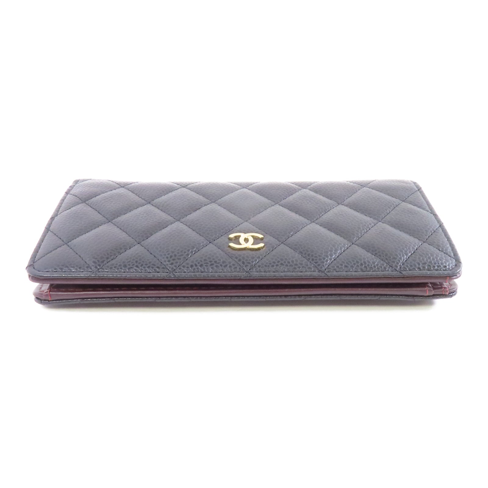 CHANEL 菱格Caviar皮革Long Wallet金扣長錢包黑色