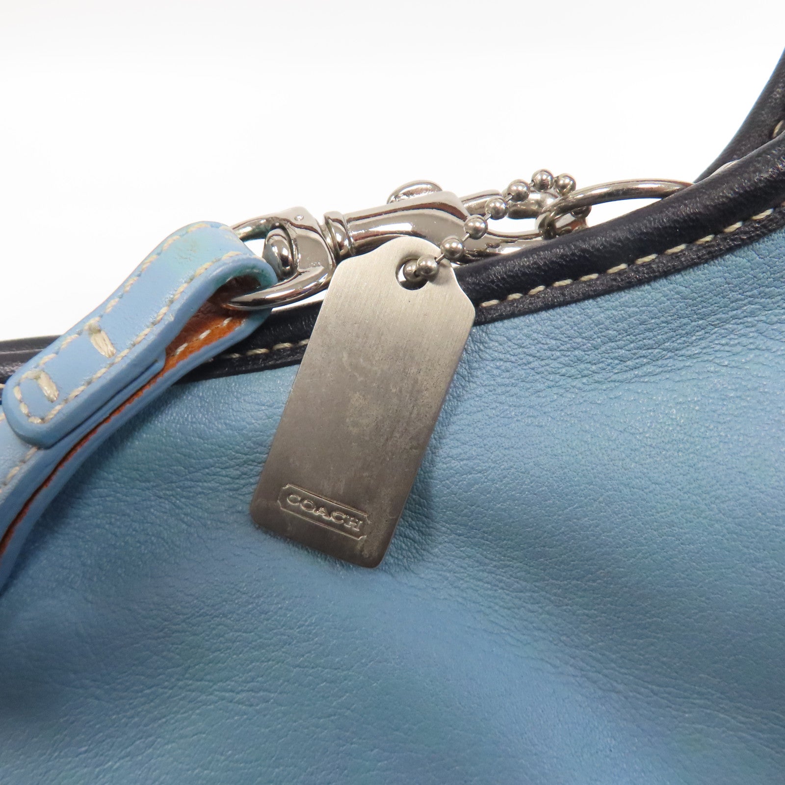 COACH 【激減優惠】牛皮皮革Hand Bag銀扣手挽袋淺藍色