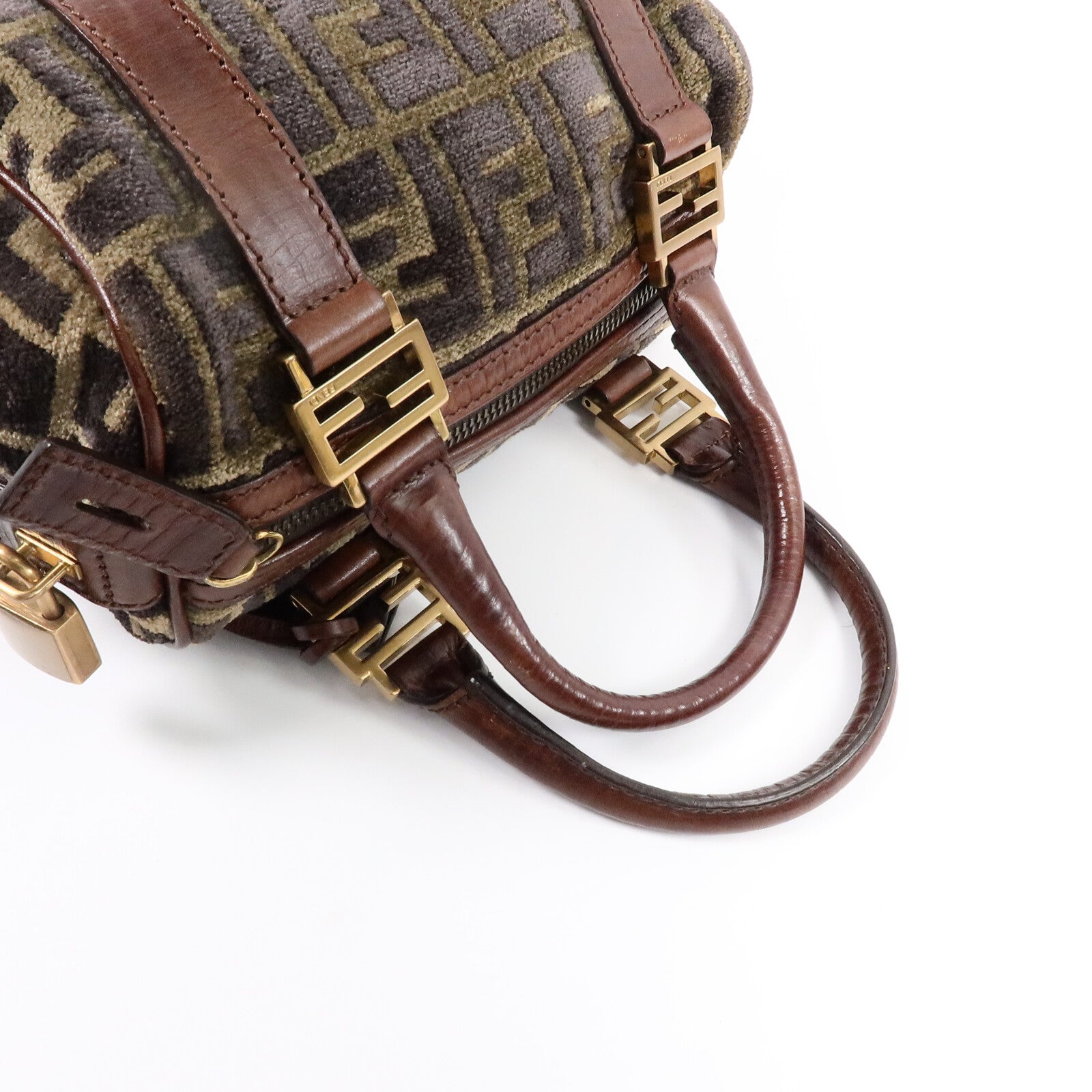 FENDI 天鵝絨Zucca Boston手挽袋