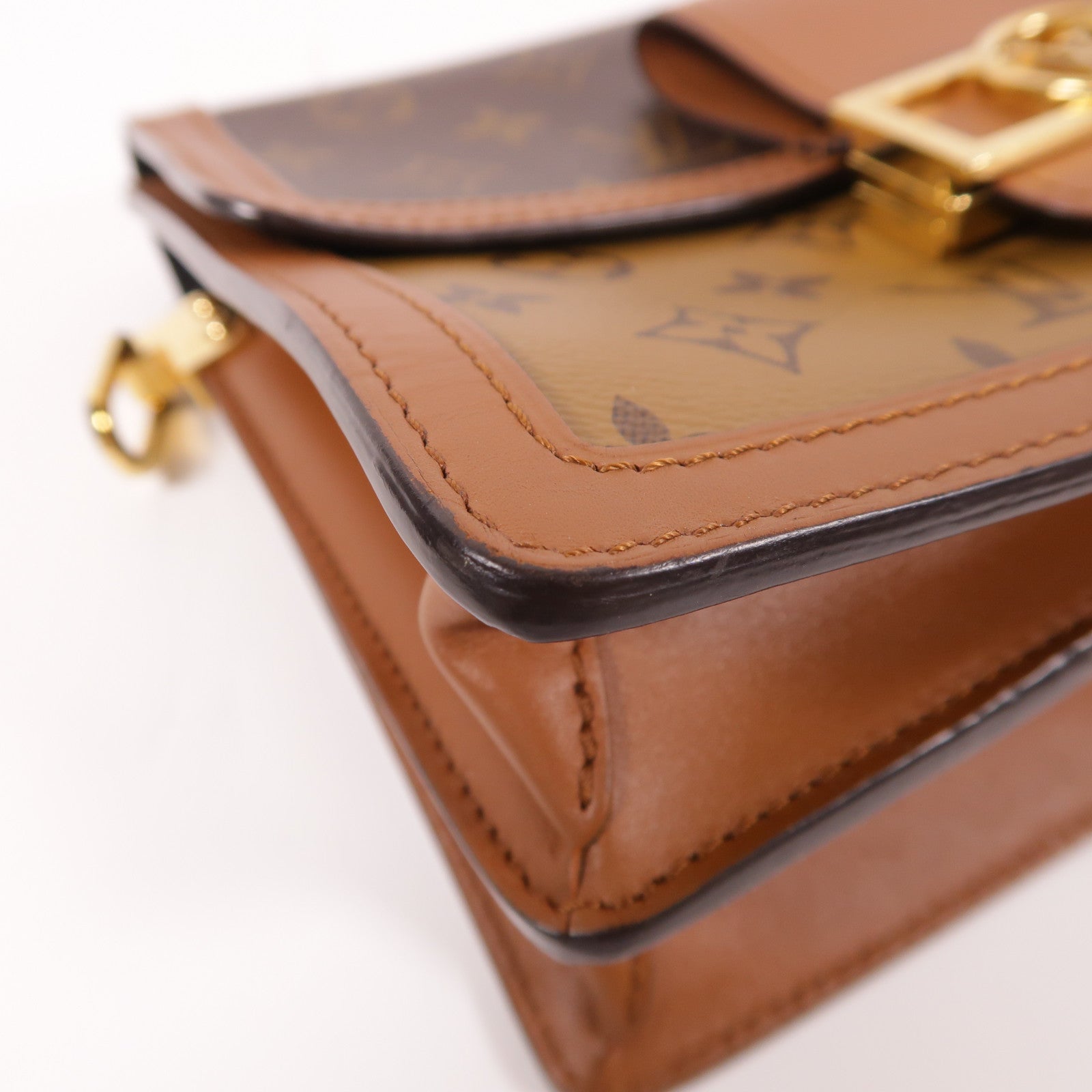 LOUIS VUITTON Monogram/Monogram Reverse Dauphine MM金扣手挽肩背兩用袋棕色