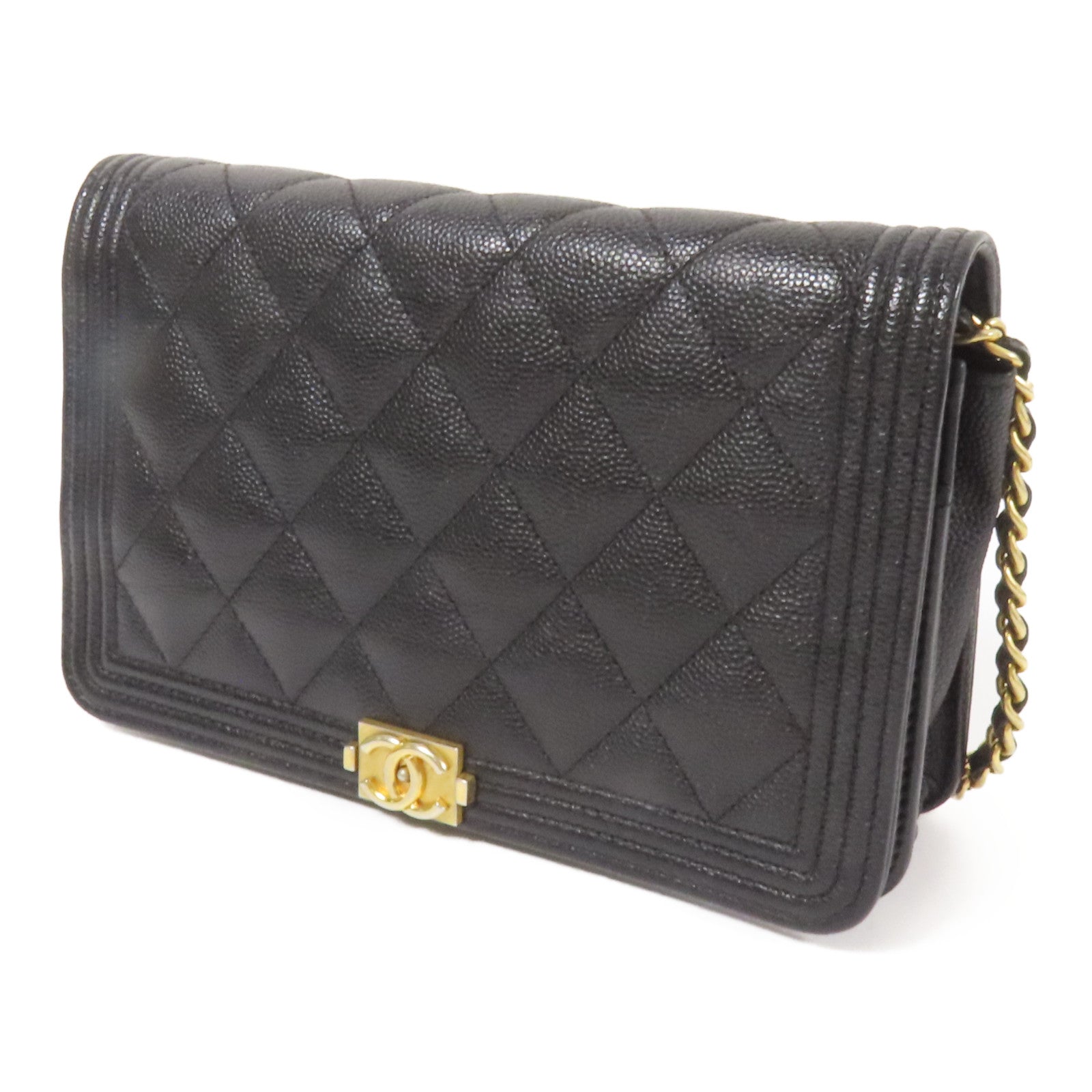 CHANEL 牛皮皮革Boy WOC金扣鏈帶肩背袋