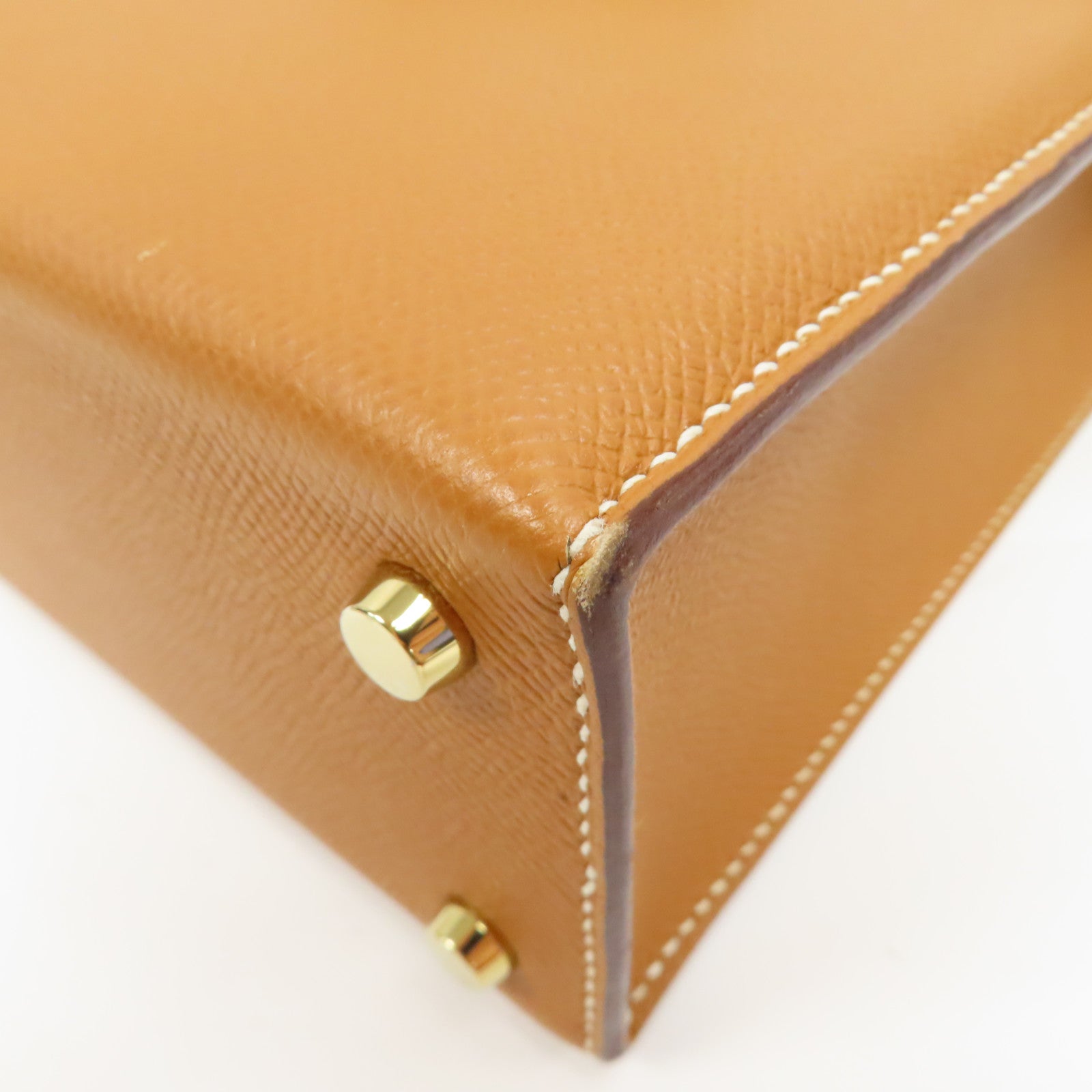 HERMES Epsom皮革Verrou 21金扣肩背袋Gold/啡色