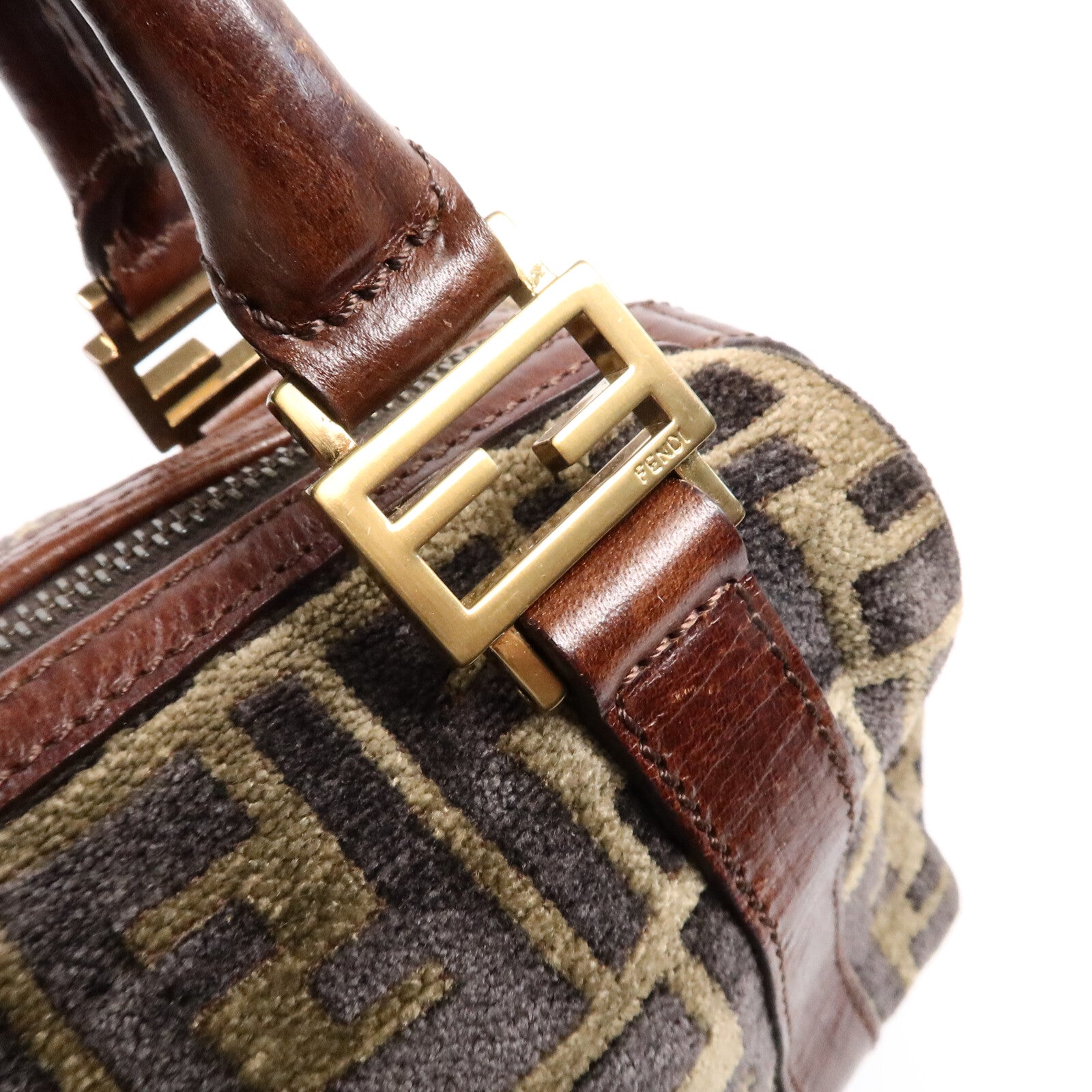 FENDI 天鵝絨Zucca Boston手挽袋