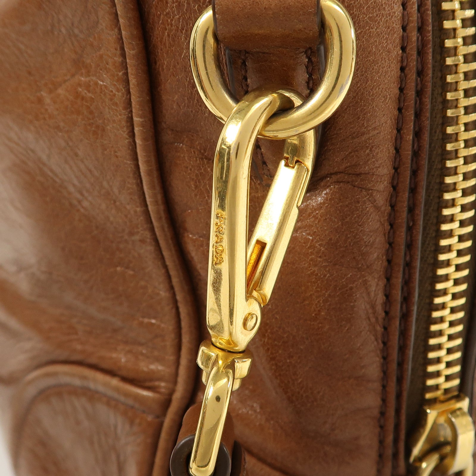 PRADA 牛皮皮革Bauletto Bag金扣手挽肩背兩用袋