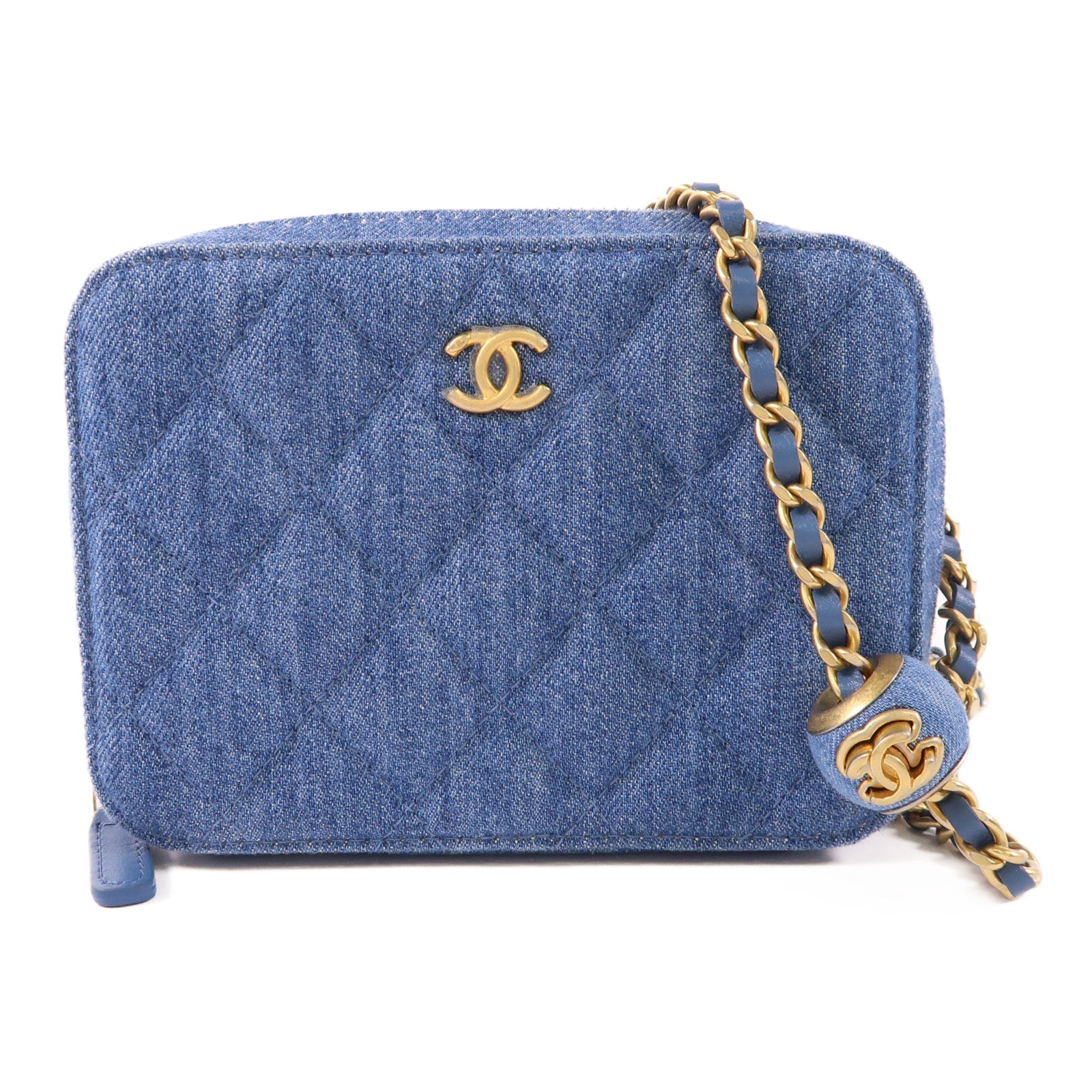 CHANEL 牛仔布Pearl Crush Denim Camera Bag金扣肩背袋