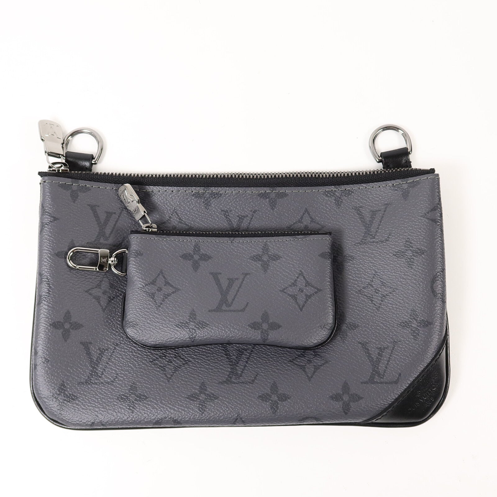 LOUIS VUITTON Monogram Eclipse Reverse Trio Messenger肩背袋灰色