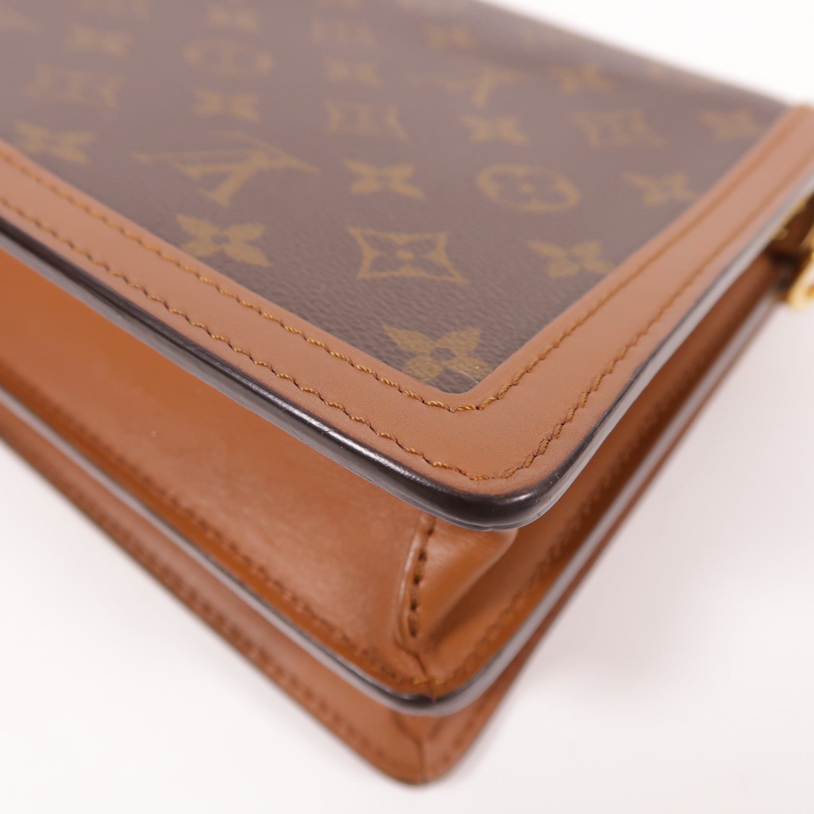 LOUIS VUITTON Monogram/Monogram Reverse Dauphine MM金扣手挽肩背兩用袋棕色