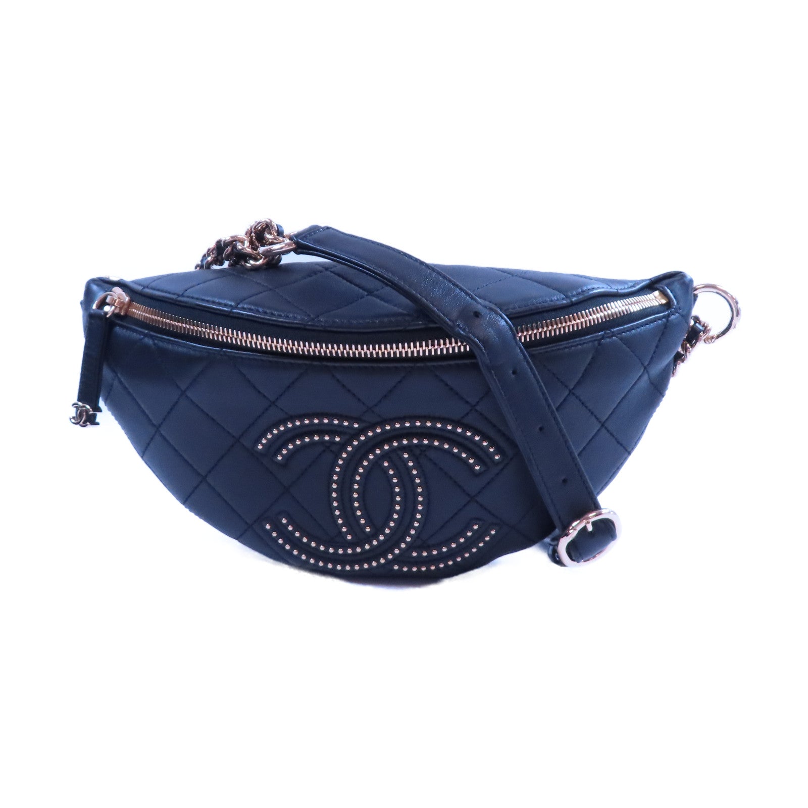 CHANEL 牛皮皮革Waist Bag金扣腰包黑色